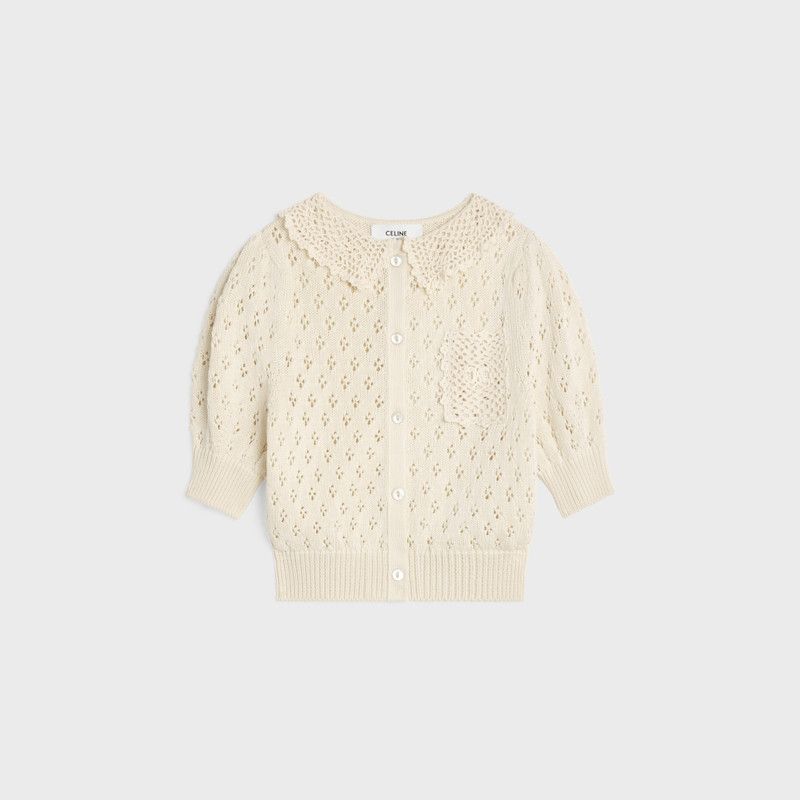 Celine o1w1db10526 2AE8S8 Cropped Cardigan in White Size M / US 6-8 / IT 42-44 - 1 Thumbnail
