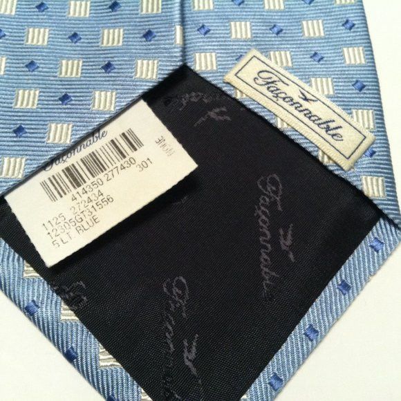 Faconnable FACONNABLE MEN'S NEW BLUE SILK TIE WIDTH: 3 3/4" Size ONE SIZE - 3 Thumbnail