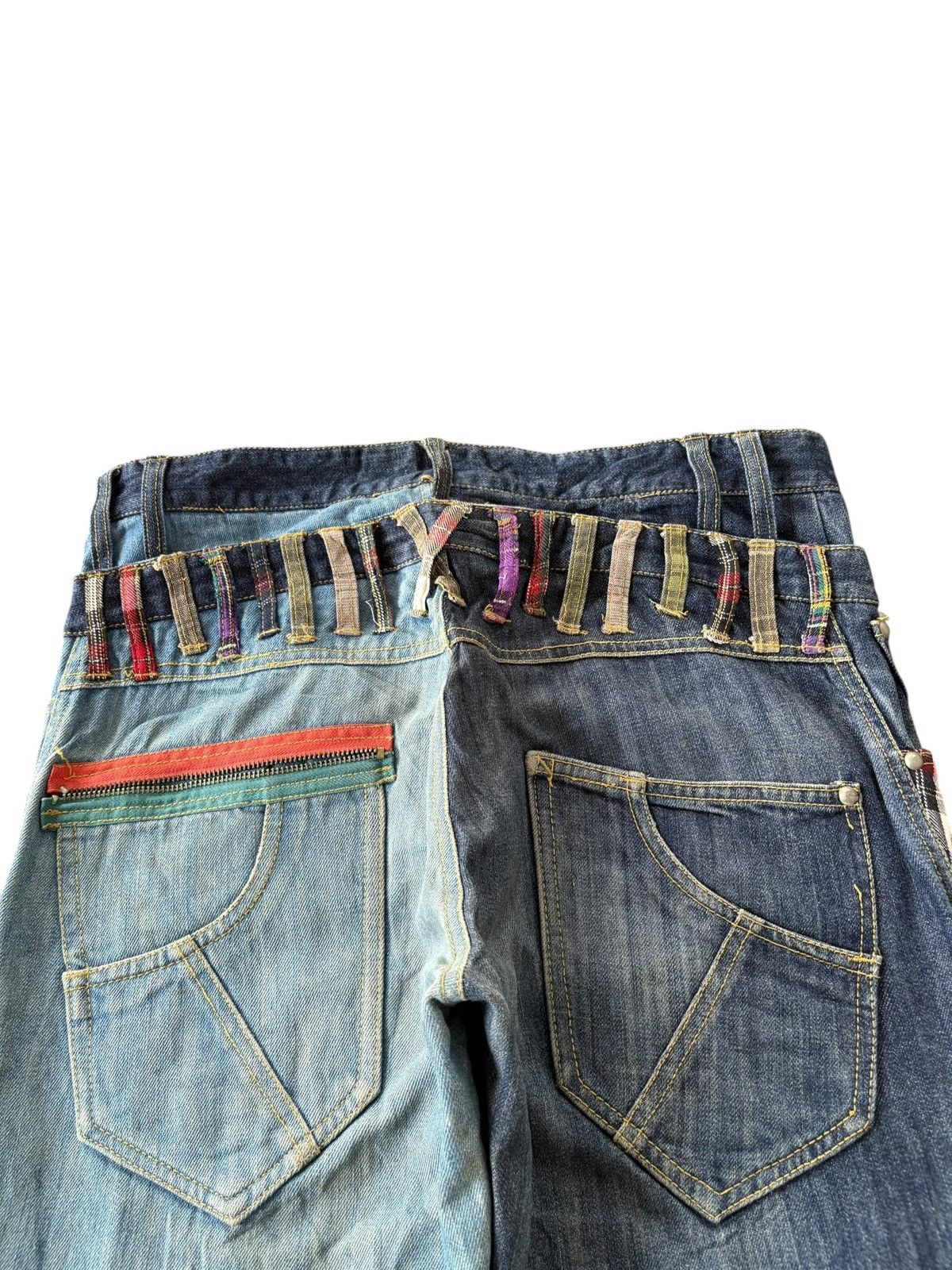 Japanese Brand Vintage Japanese Brand Double Waist Patched Hybrid Jeans Size US 33 - 4 Thumbnail