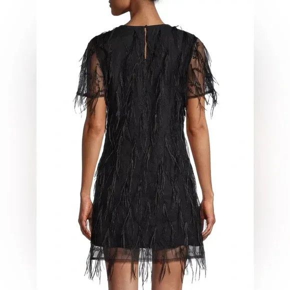 MILLY Milly Rana Feather Shift Mini Cocktail dress, Black, Sz. 4 Size S / US 4 / IT 40 - 2 Thumbnail