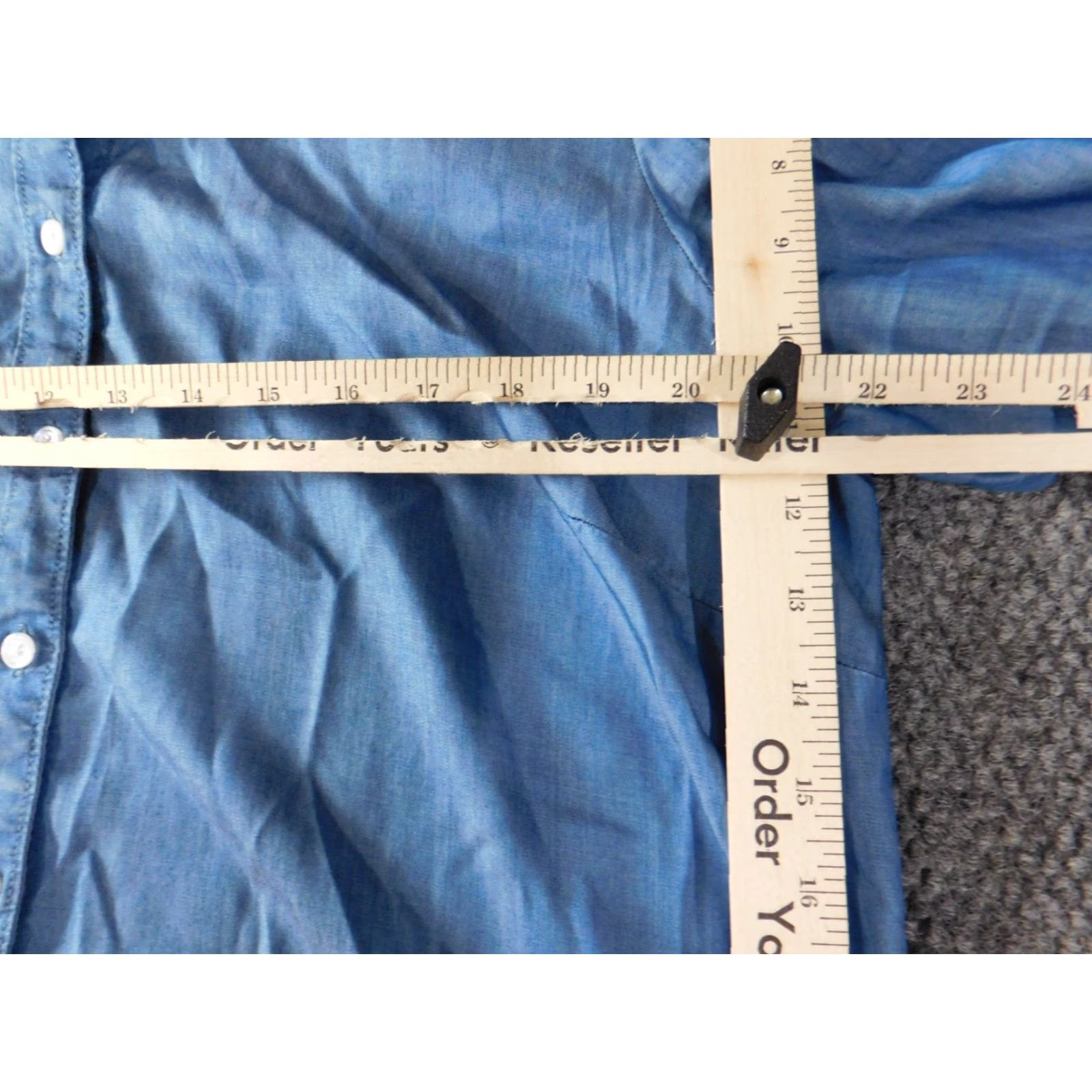 Vintage Crown & Ivy Womens Blouse XL Blue Denim Button-Up Crew Neck Long Sleeve Button-Front Casual Classic Floral Stretch Size XL / US 12-14 / IT 48-50 - 7 Thumbnail