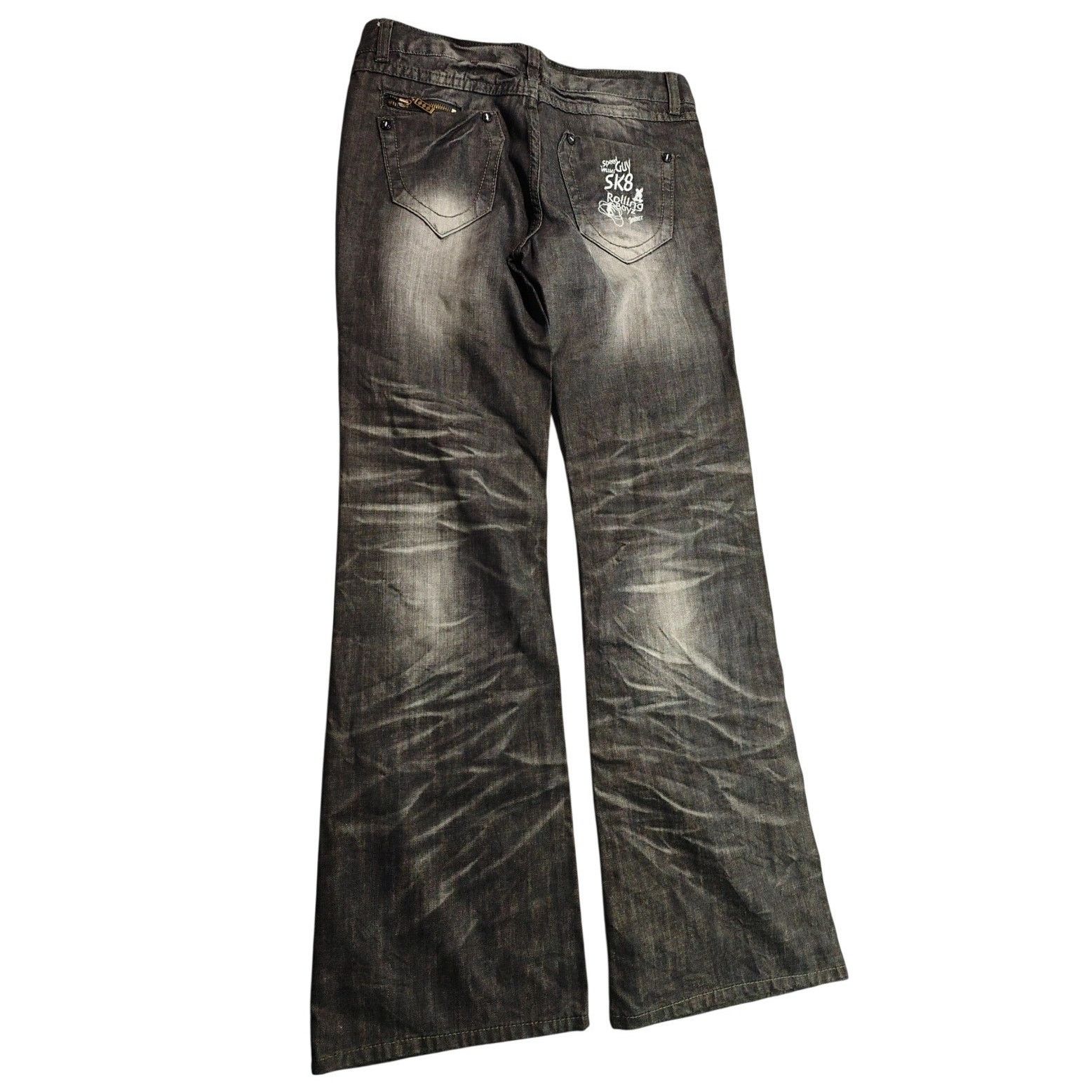 Japanese Brand Vintage Faded Wash Low-rise Flared Bootcut Denim Jeans Black Size 30" / US 8 / IT 44 - 2 Thumbnail