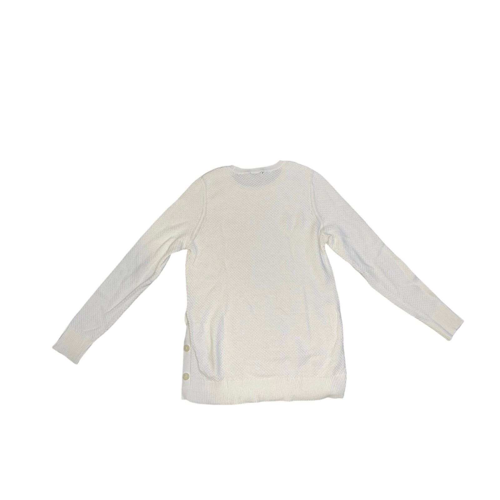 Ann Taylor Ivory Button Trim Long Sleeve Waffle Knit Sweater Size Large Size L / US 10 / IT 46 - 2 Thumbnail