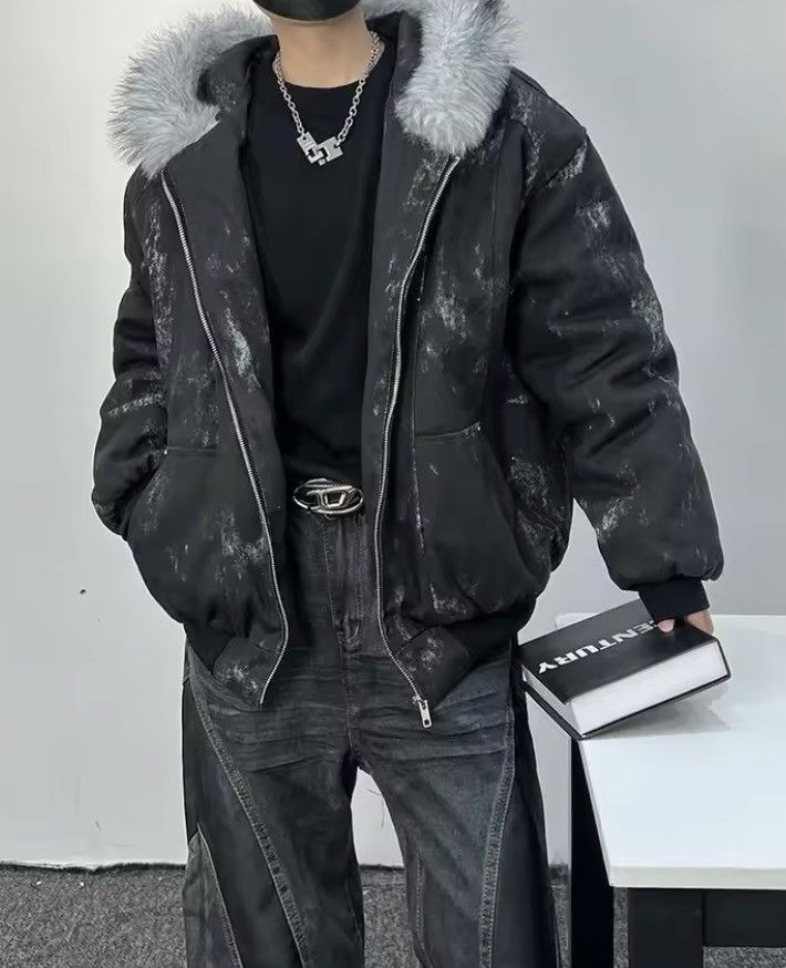 Japanese Brand Distressed Acid-Wash Bomber Jacket - Faux Fur Hood Size US M / EU 48-50 / 2 - 3 Thumbnail