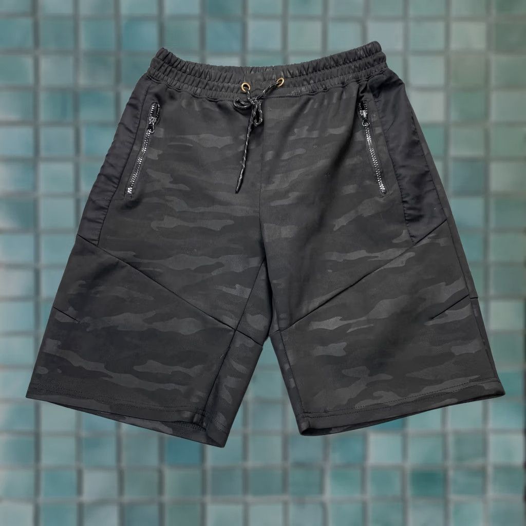 Vintage Encrypted Shorts Mens M Black Camouflage Athletic Drawstring Waist Gym Running Size US 31 - 1 Thumbnail
