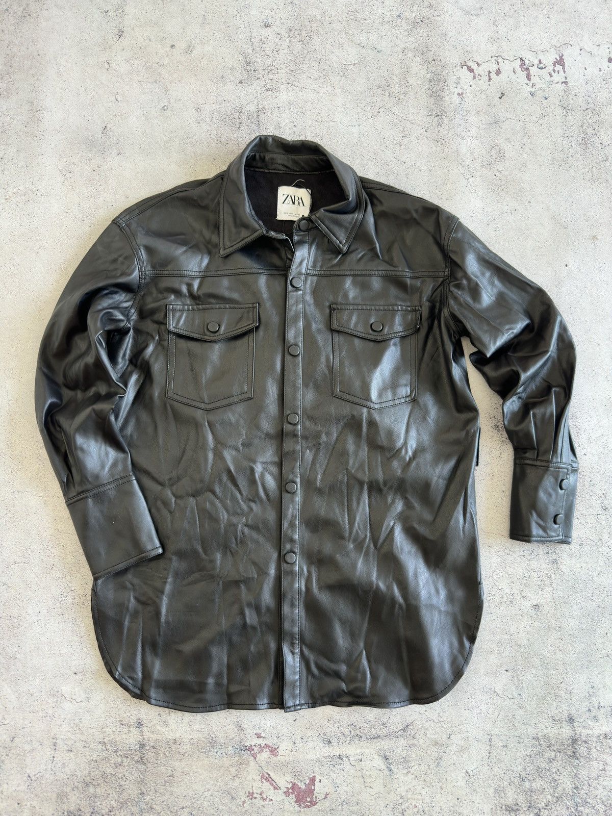 Zara Zara Black Leather Shirt Button Up Size S Size S / US 4 / IT 40 - 2 Thumbnail