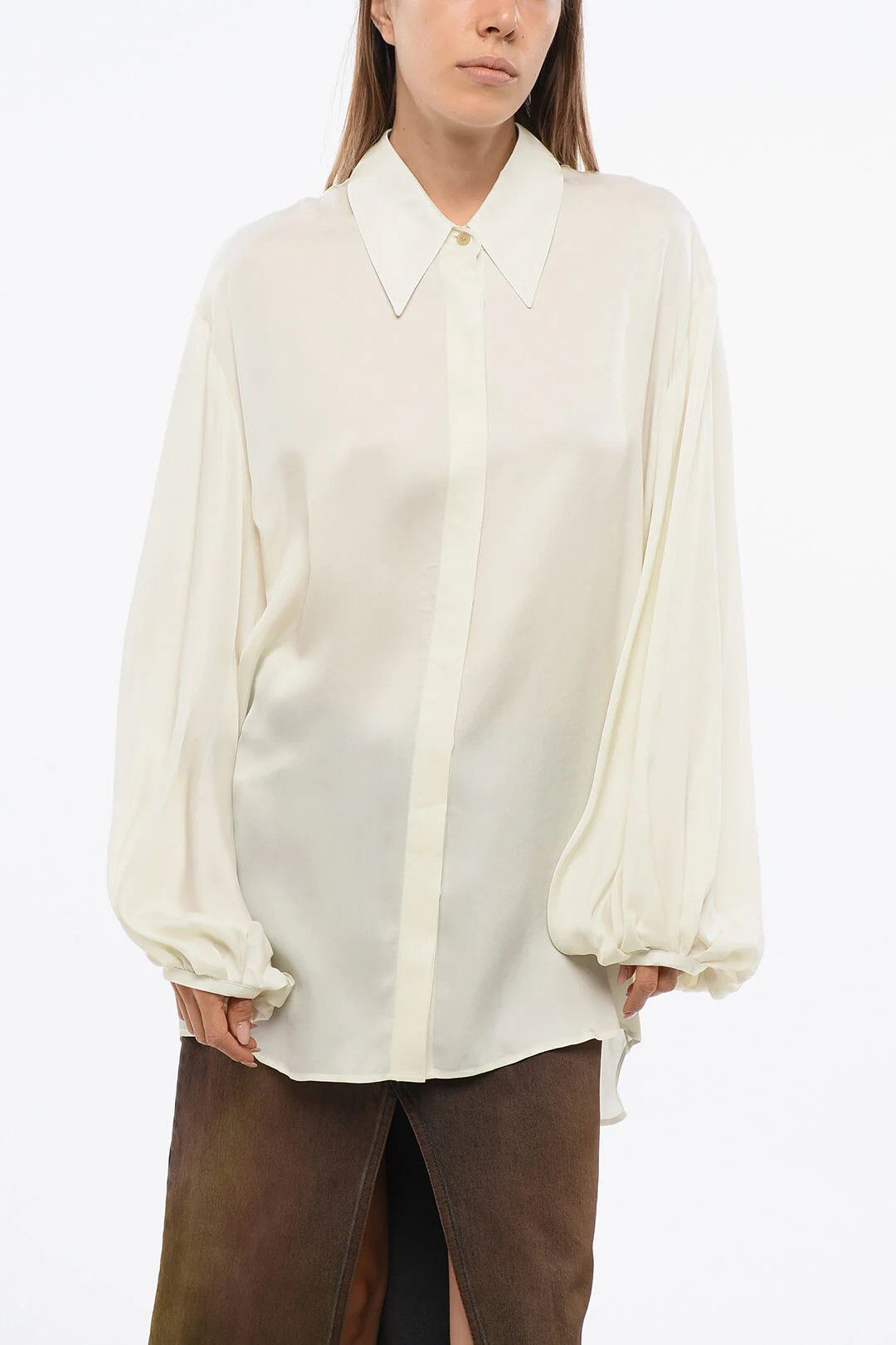 KHAITE og1mm0426 Oversized Asymmetric Blouse in Beige Size XS / US 0-2 / IT 36-38 - 1 Thumbnail