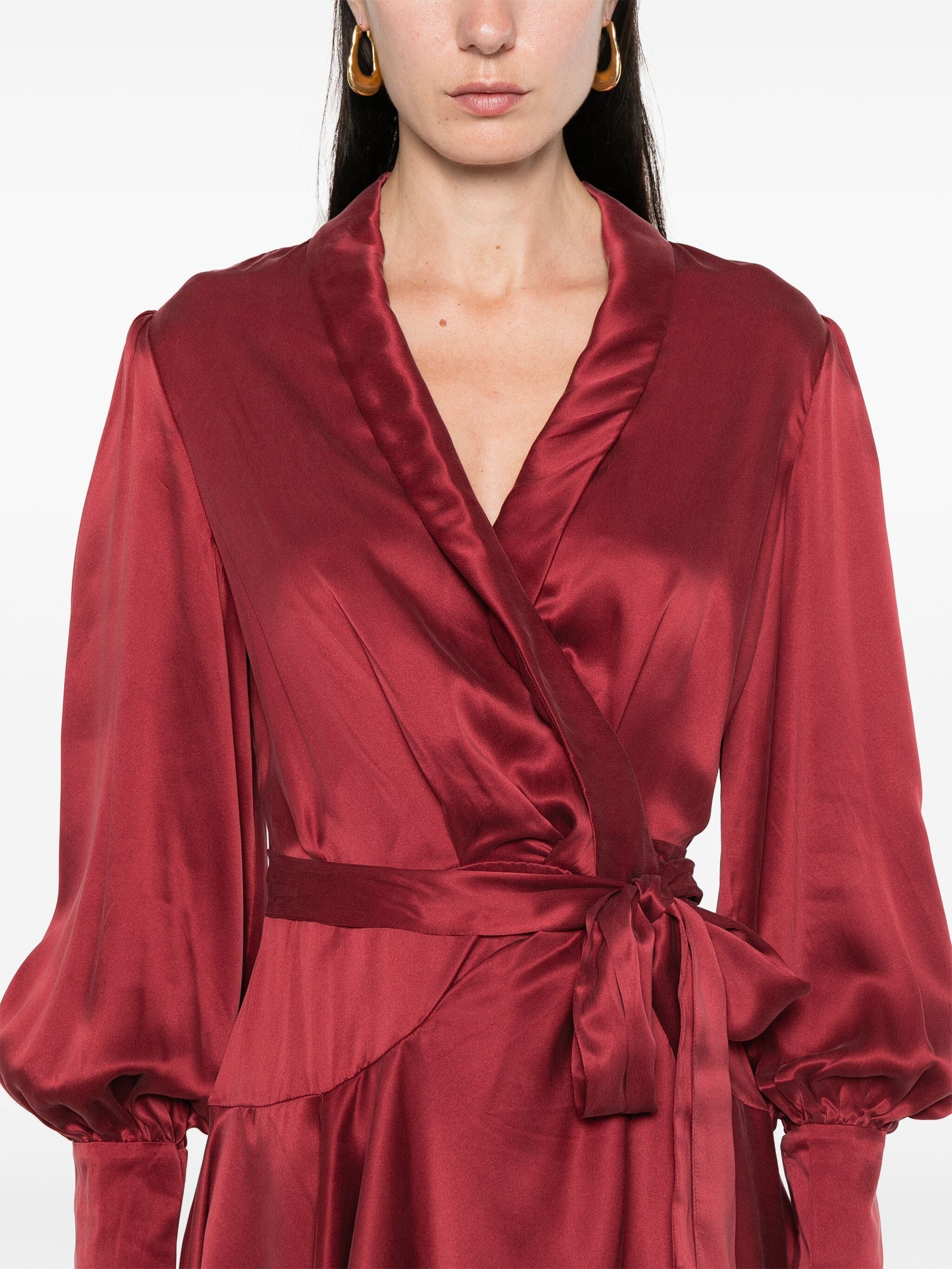 zimmermann silk wrap dress burgundy Devina Silk-Velvet Gown in Burgundy main image 1