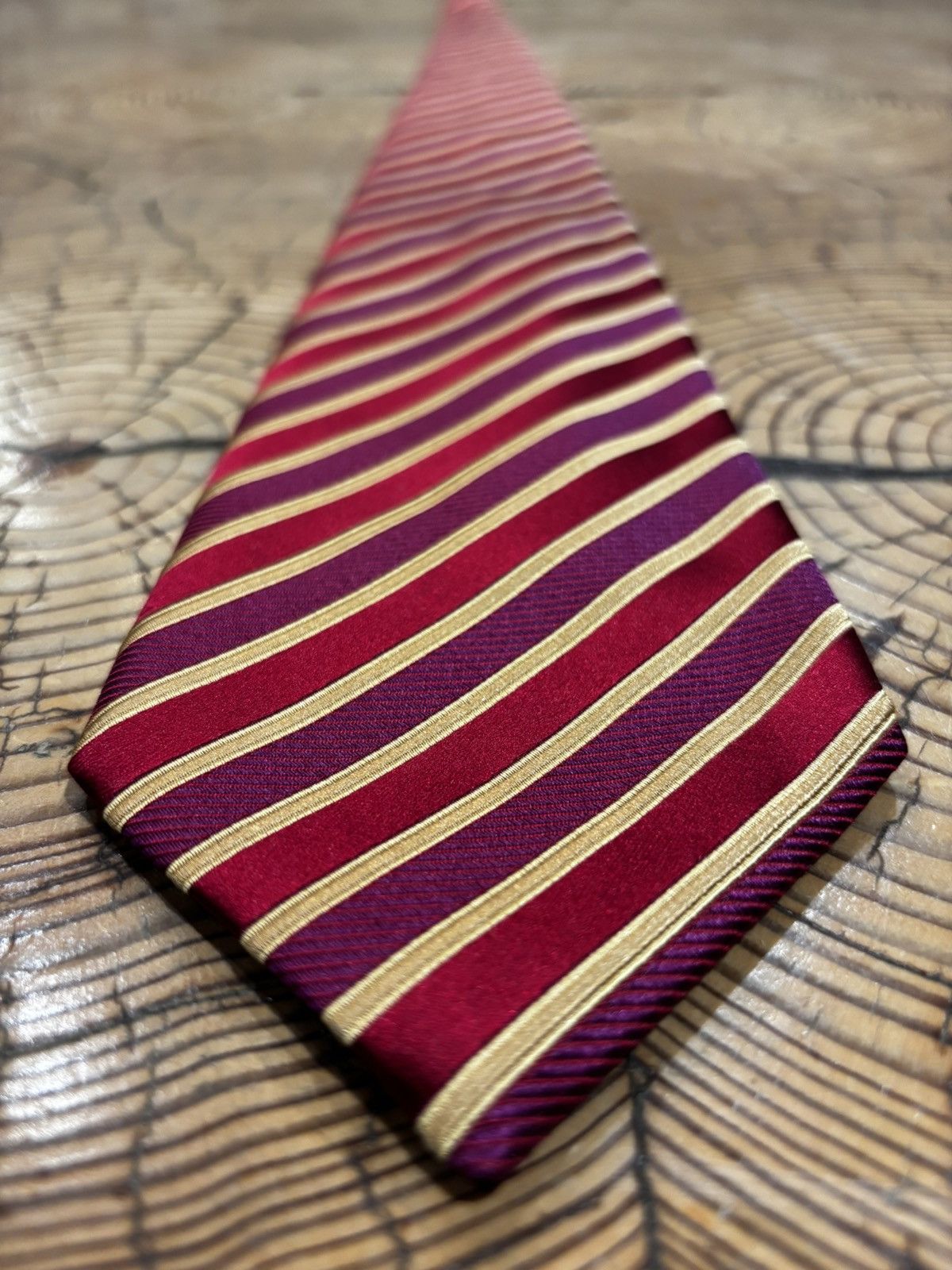 Charvet Charvet Paris Burgundy Gold Stripe Silk Tie Size ONE SIZE - 3 Thumbnail