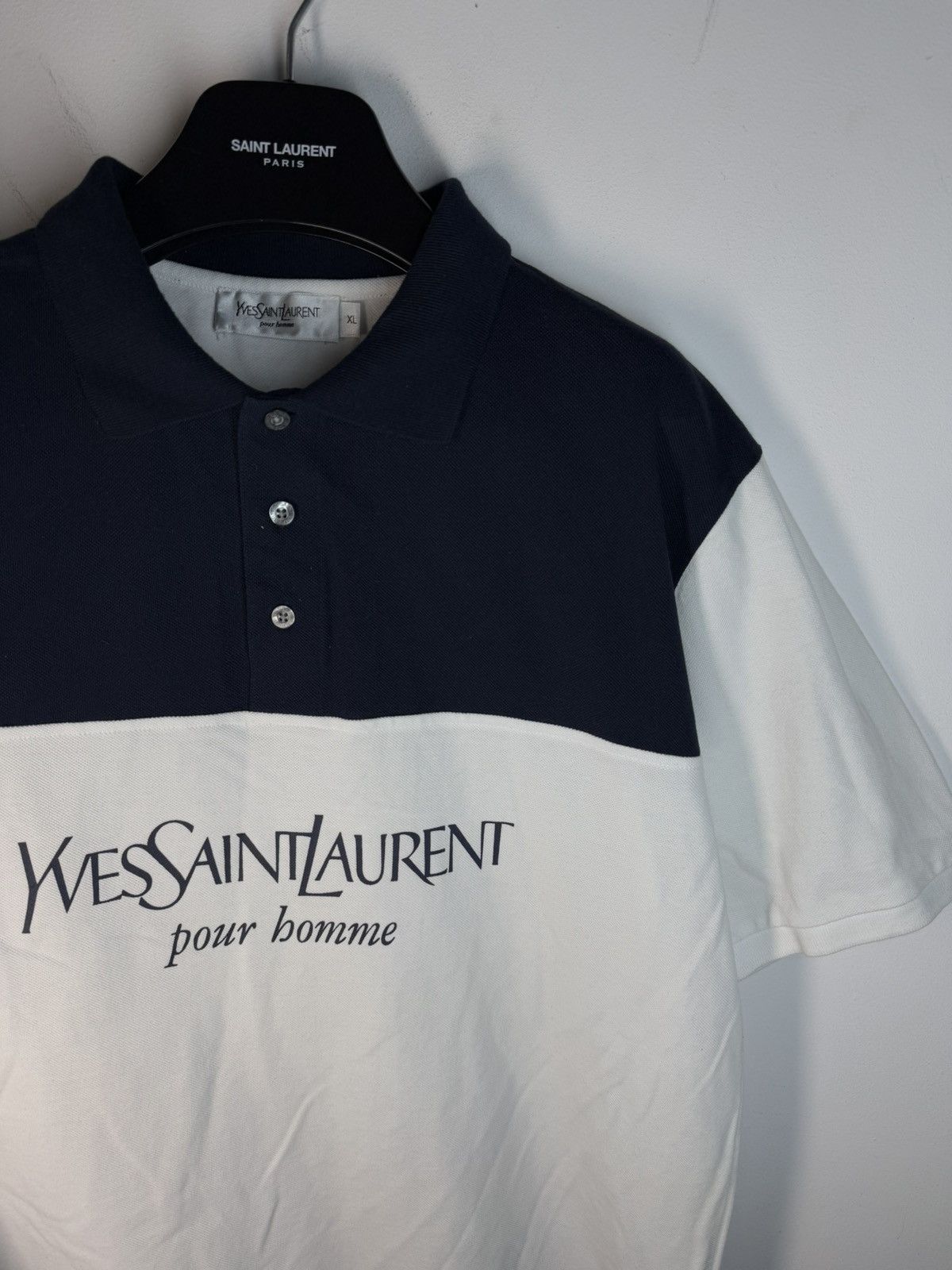 Yves Saint Laurent White YSL Polo Shirt Spell Out YSL T-Shirt Size US XL / EU 56 / 4 - 1 Thumbnail
