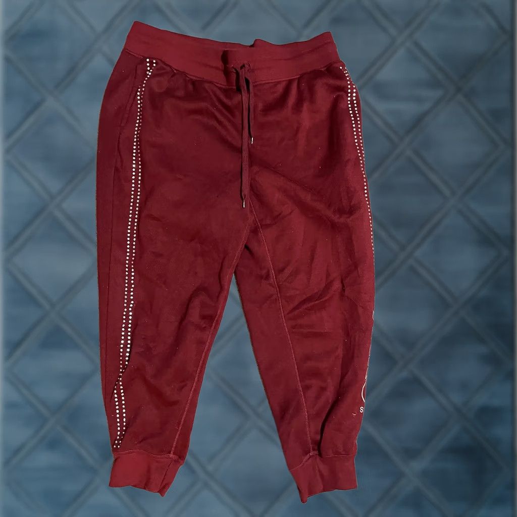 Vintage Aéropostale Sport Fleece Jogger Sweatpants Rhinestone Logo 1X Maroon Women Size 40" / US 18 - 1 Thumbnail