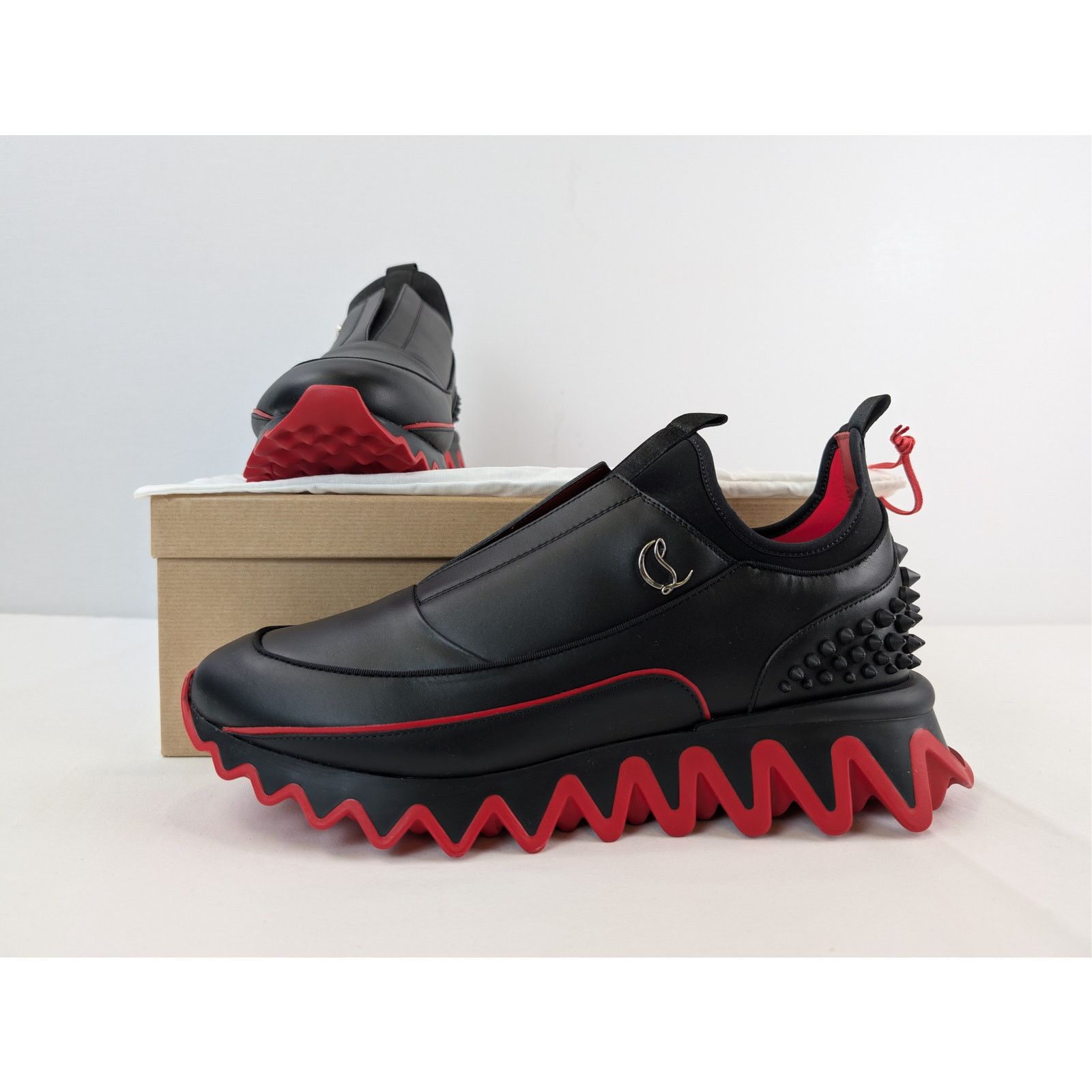 Christian Louboutin o1rshd1 Sharkyloub SP Spikes Flat Sneakers in Black Size US 13 / EU 46 - 19 Thumbnail