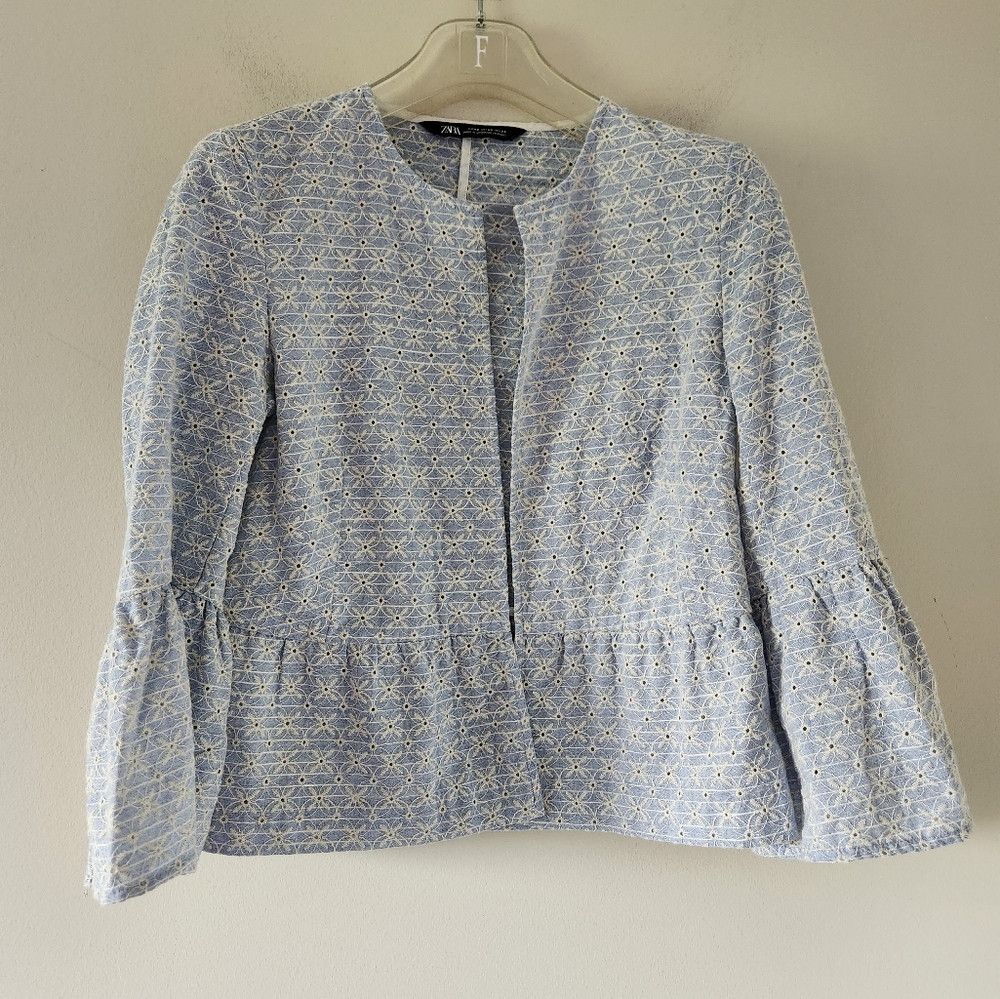 Zara ZARA | Eyelet Jacket Embroidered Blue Sz XS Size XS / US 0-2 / IT 36-38 - 2 Thumbnail
