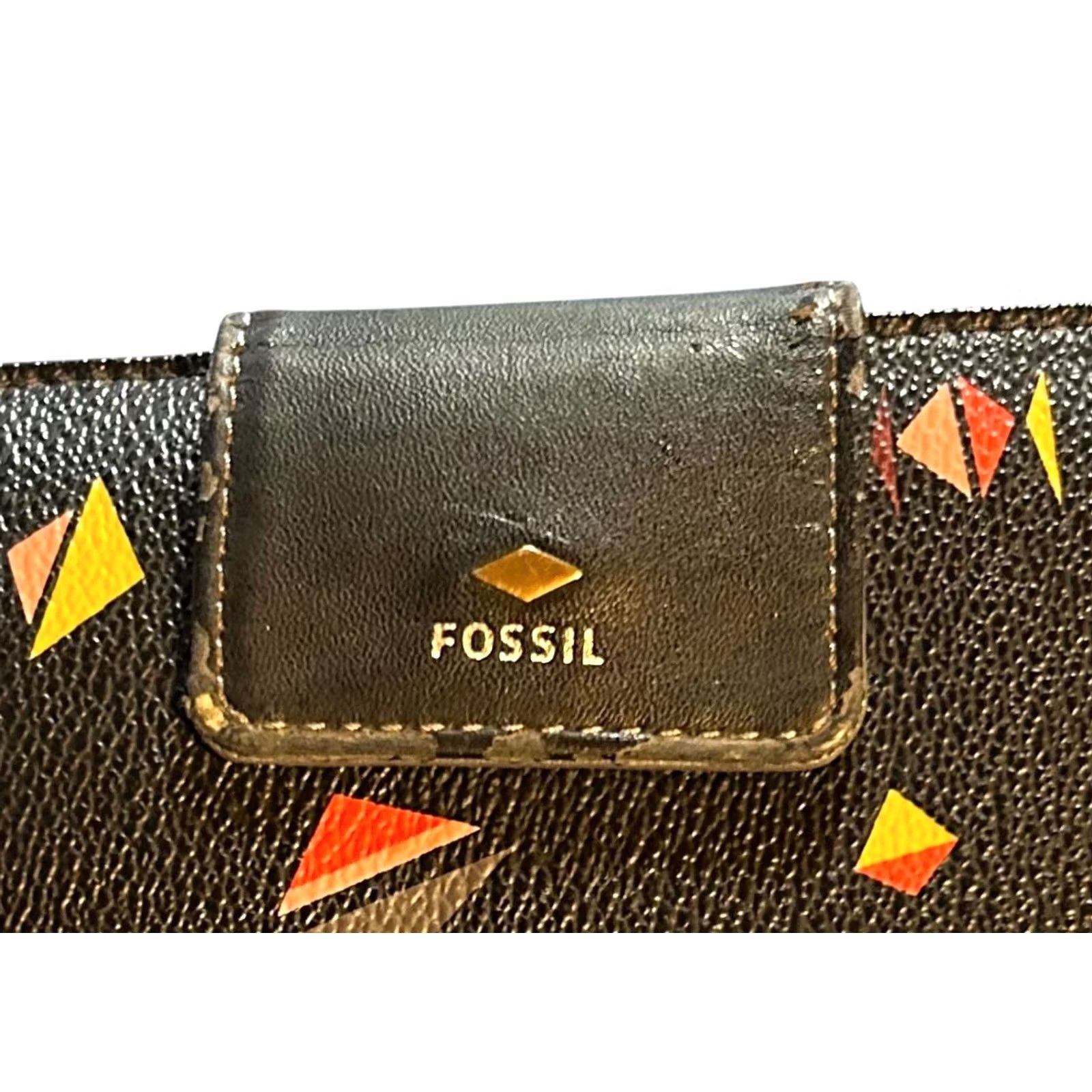 Fossil Fossil Black Leather Wallet Triangle Diamonds Star Bifold Women Credit Card Read Wallet Zip-Around Bohemian Hippie Mens Womens Girls Boys Size ONE SIZE - 4 Thumbnail