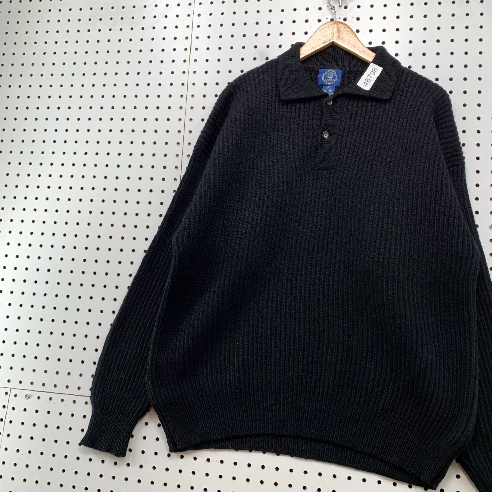 Gap VINTAGE GAP Wool 80s Sweater Mens XL Black Collared Heavyweight Ribbed Knit Pullover Knit Henley 80s Mens XL Black Wool Sweater Size US XL / EU 56 / 4 - 4 Thumbnail