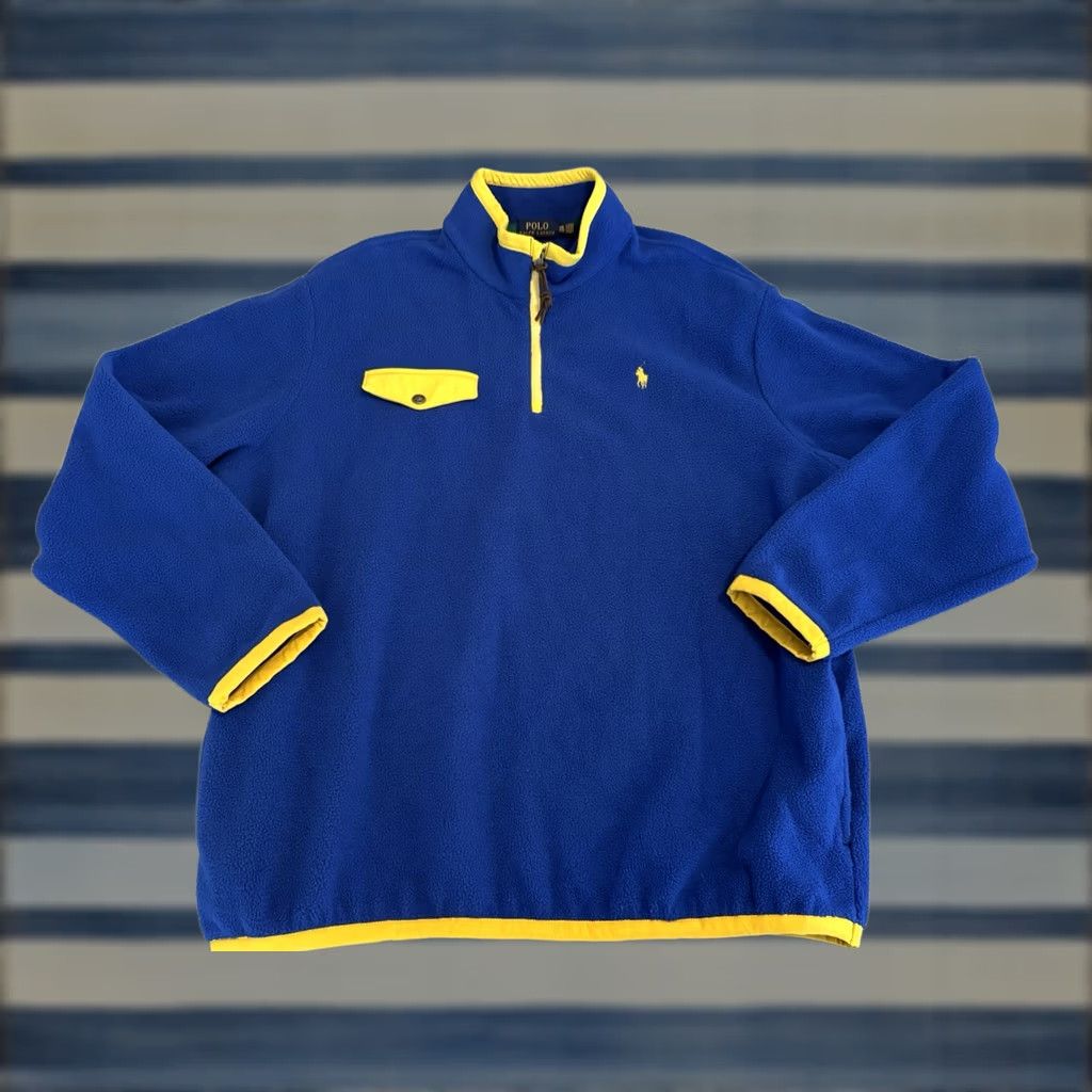 Polo Ralph Lauren Polo Ralph Lauren Blue Yellow Fleece Pullover Sweater Mens 2XL XXL Logo Solid Long Sleeve Pullover USA 2XL Mens Size US XXL / EU 58 / 5 - 1 Thumbnail