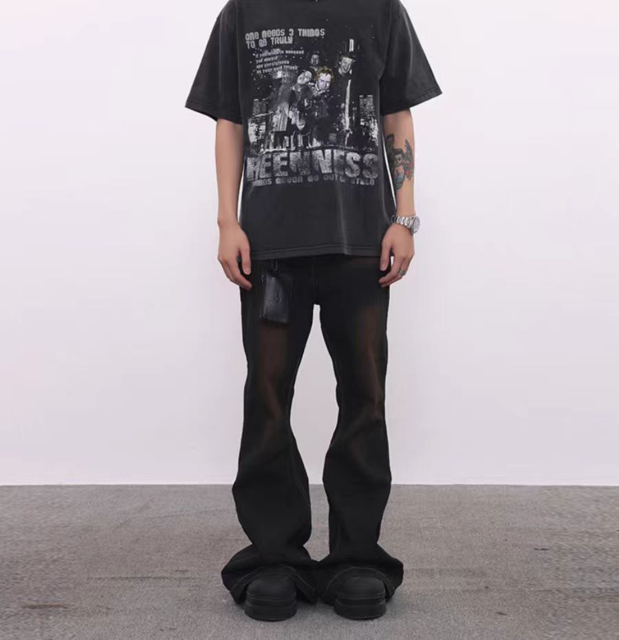 Japanese Brand × Jean Aged colorblocked micro flare jeans Size US 30 / EU 46 - 4 Thumbnail