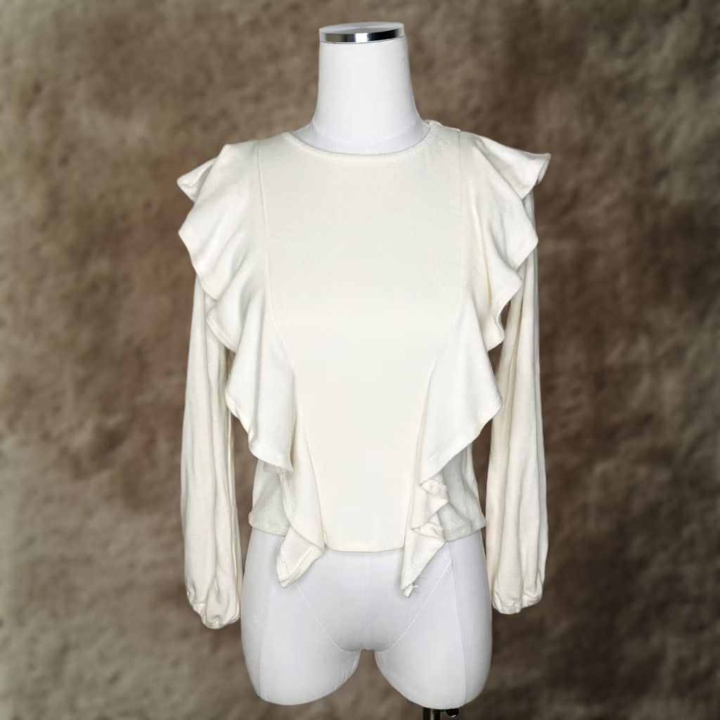 Rachel Pally Rachel Pally Blouse Long Sleeve Ivory Size S Puff Sleeve Rub Ruffle Top Crew Neck Knit Size S / US 4 / IT 40 - 1 Thumbnail