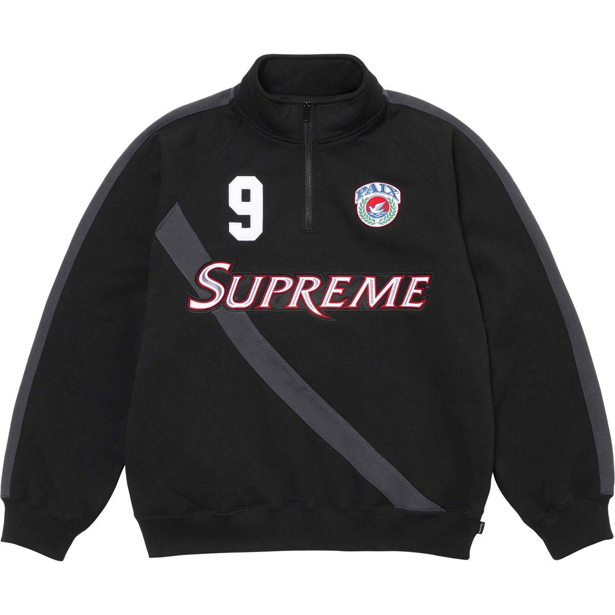 image of Supreme Equipé Unité Half Zip Sweatshirt in Black, Men's (Size 2XL)