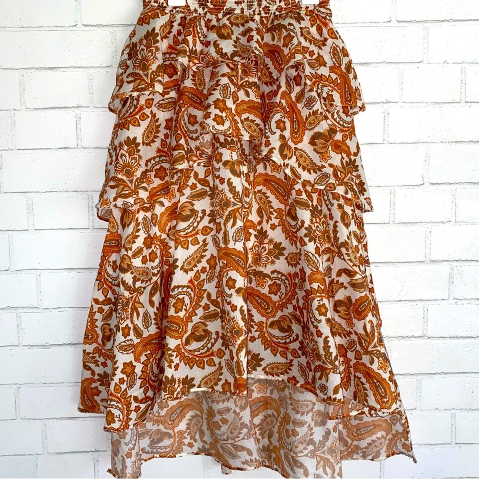 Maje MAJE $345 Orange Paisley Cotton Tiered Skirt FR34 USXS Size 26" / US 2 / IT 38 - 9 Thumbnail