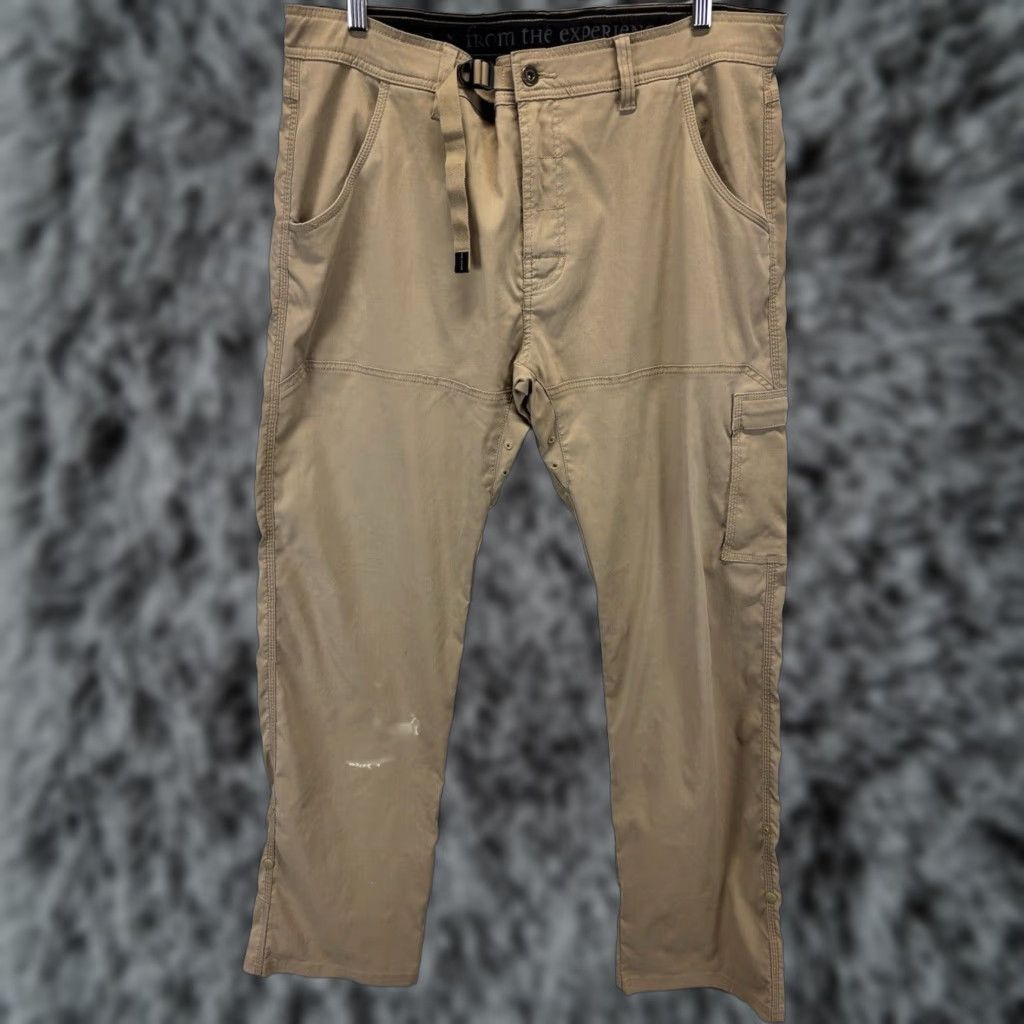 Prana Pants Mens 38x34 Brown Stretch Zion Straight Fit Roll Up Belted Nylon READ