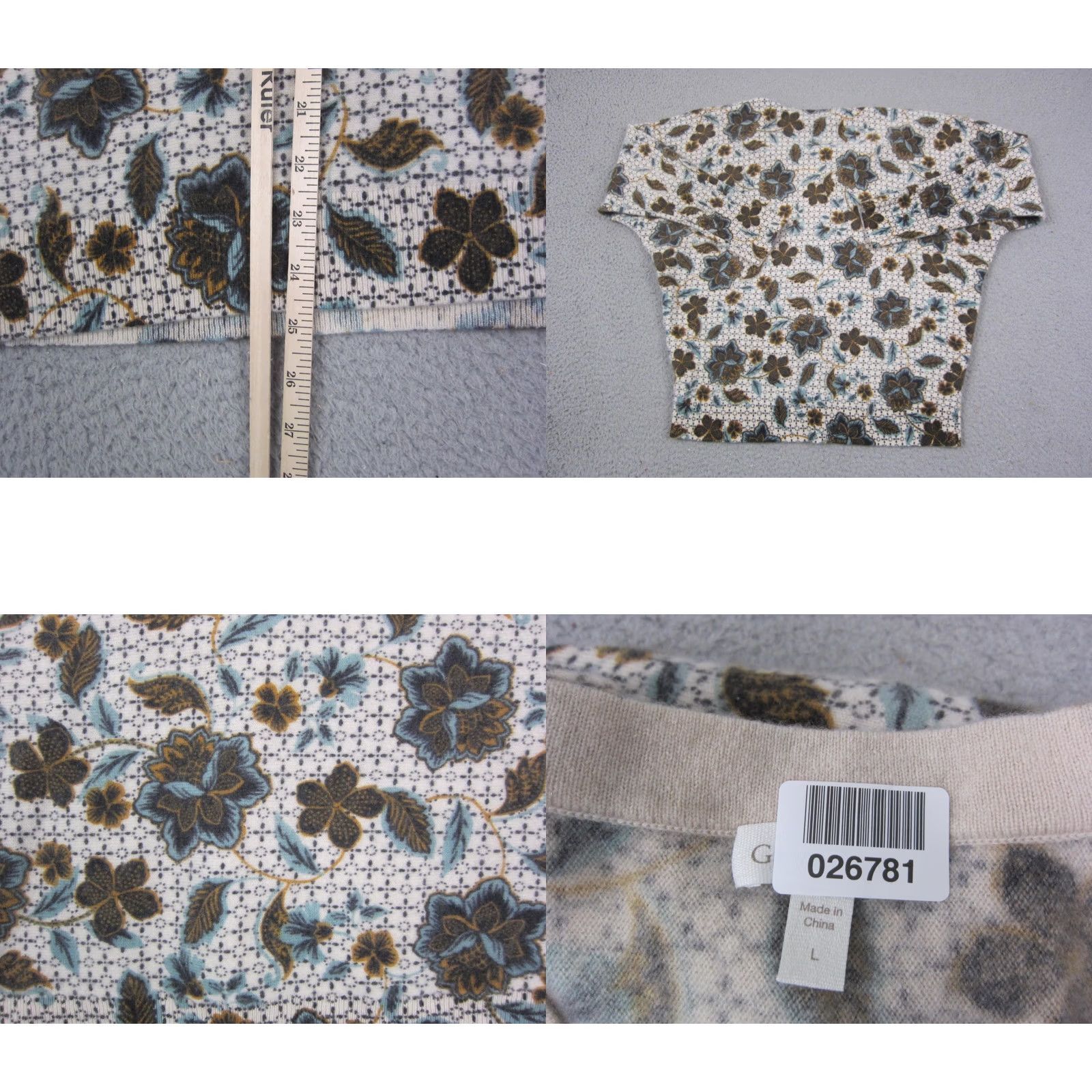 Vintage Garnet Hill Sweater Womens Large Creme Black Floral 100% Cashmere Ladies V-Neck Pull​over Long Sleeve Dolman Pattern Floral Casual/Workwear Size L / US 10 / IT 46 - 8 Thumbnail