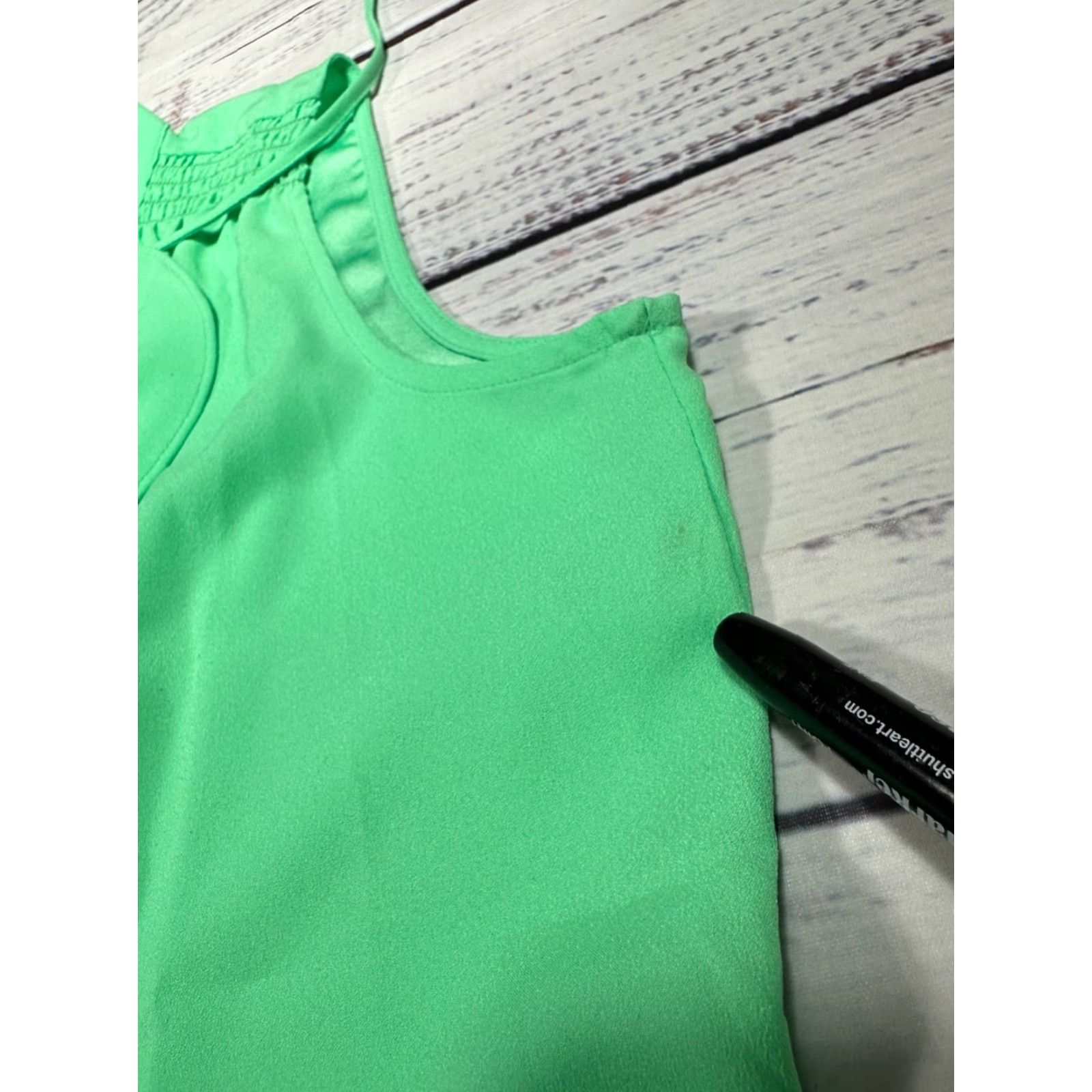 Ann Taylor Ann Taylor Tank Womens Petite PS Green Ruffled Neck Pullover New Size S / US 4 / IT 40 - 5 Thumbnail
