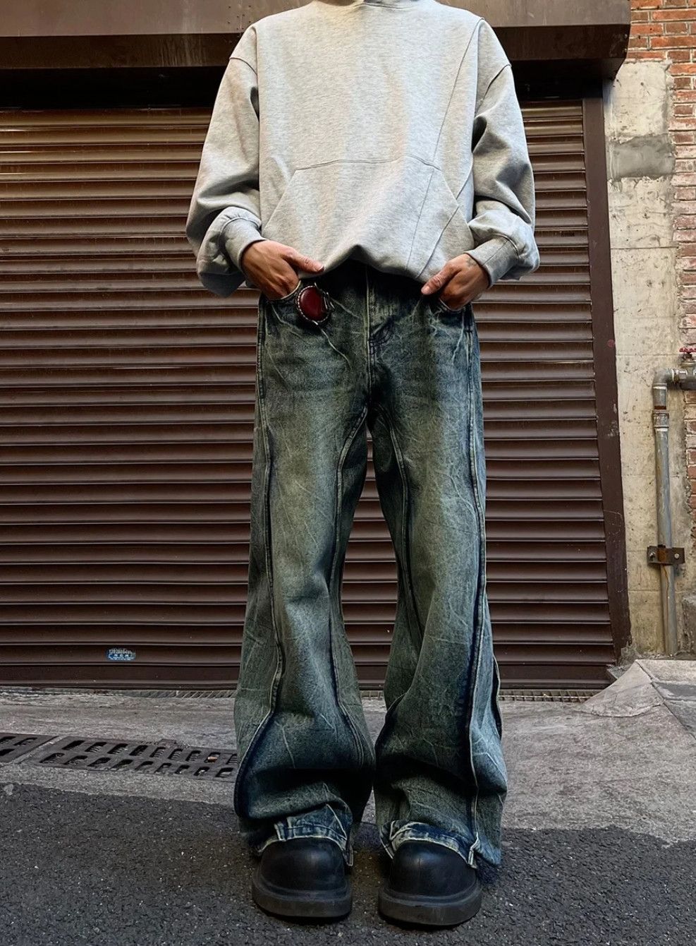 Japanese Brand × Vintage Goth Vaqueros Splice Flared Vintage Design Jeans Size US 35 - 2 Thumbnail