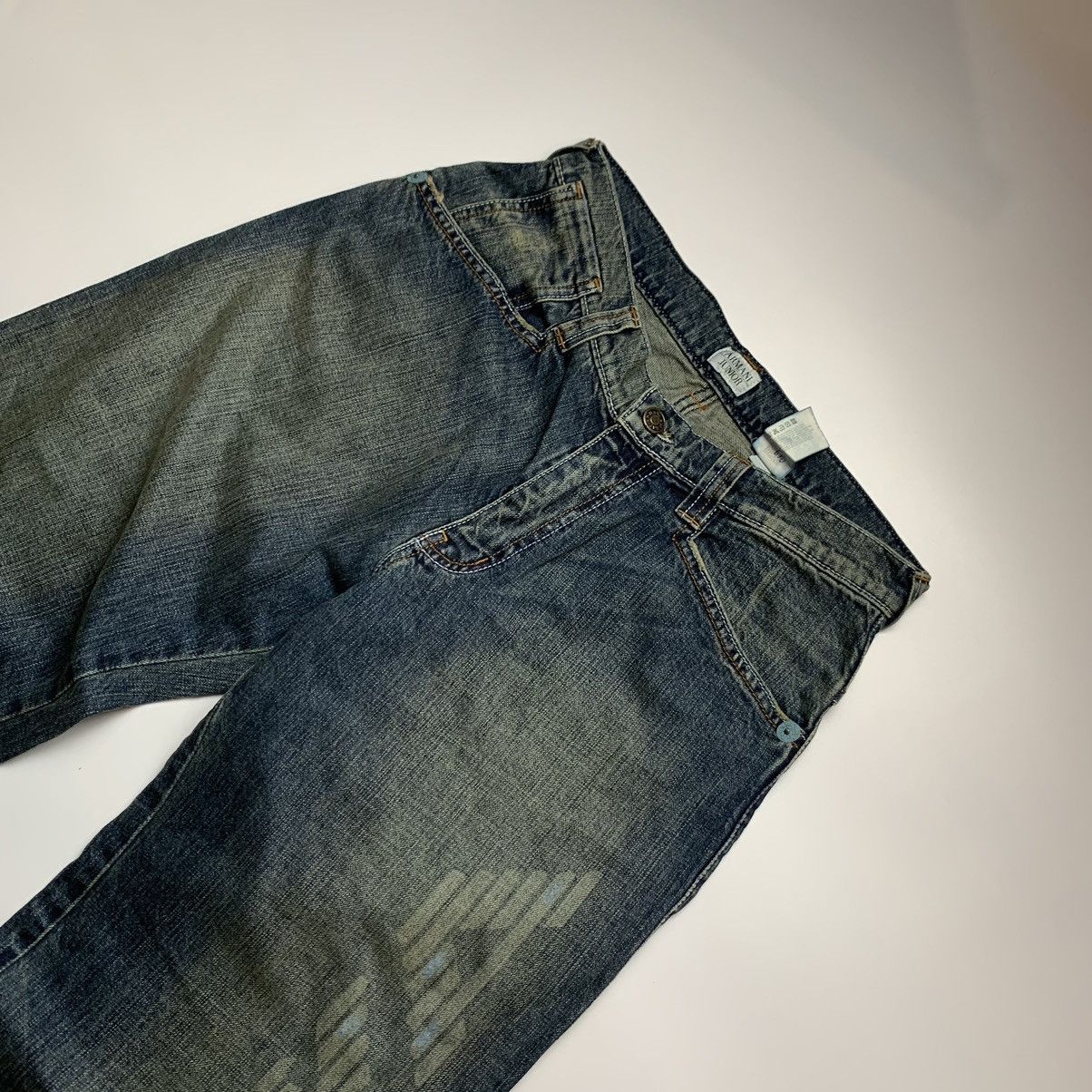 Giorgio Armani VERY RARE Y2K VINTAGE ARMANI BIG LOGO FADED DENIM JEANS 00s Size US 30 / EU 46 - 2 Thumbnail