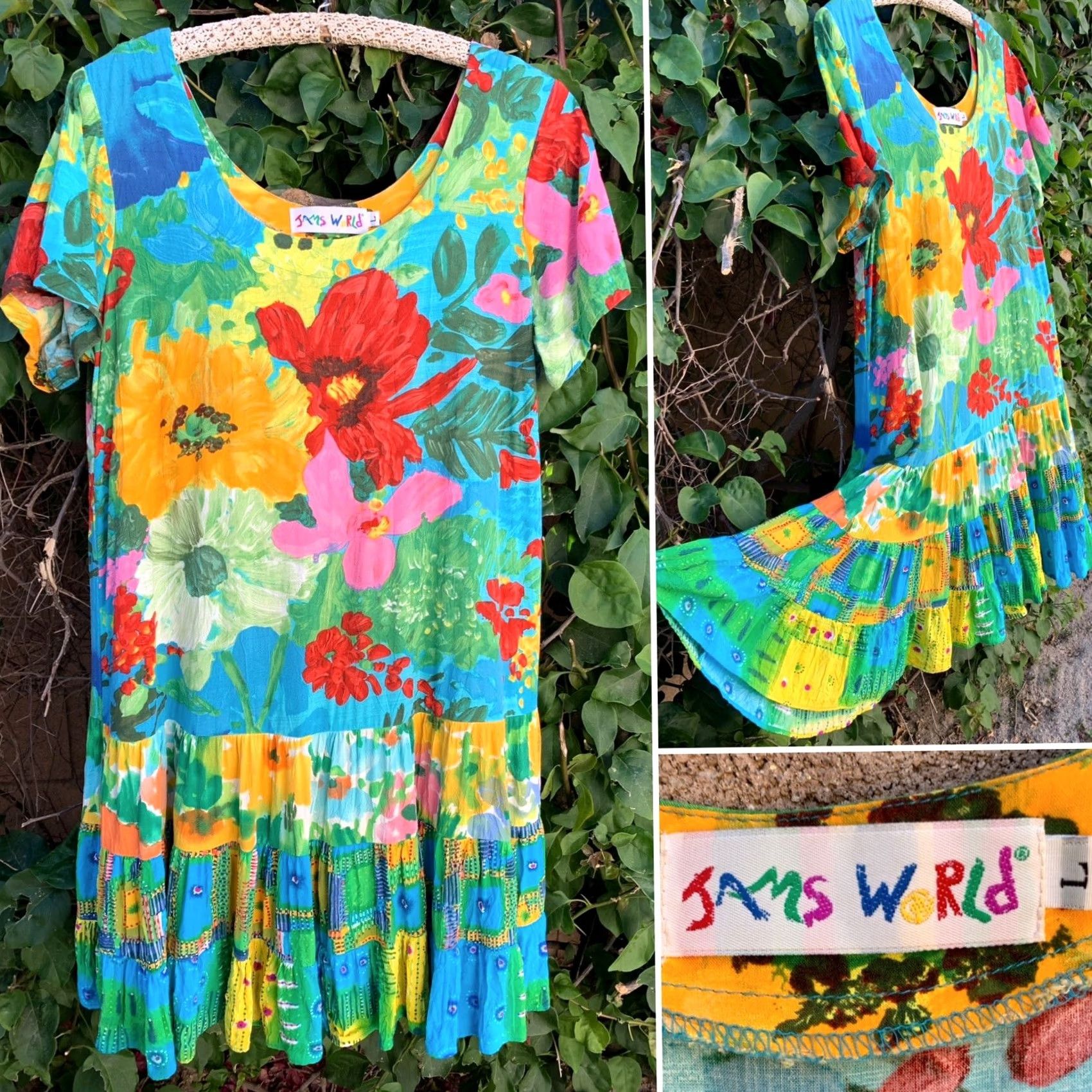 Jams World Jams World Hattie Dress Floral Hawaiian Mini Sundress Blue Garden Made in Hawaii L Multicolor Summer Beach Womens Size L / US 10 / IT 46 - 2 Thumbnail