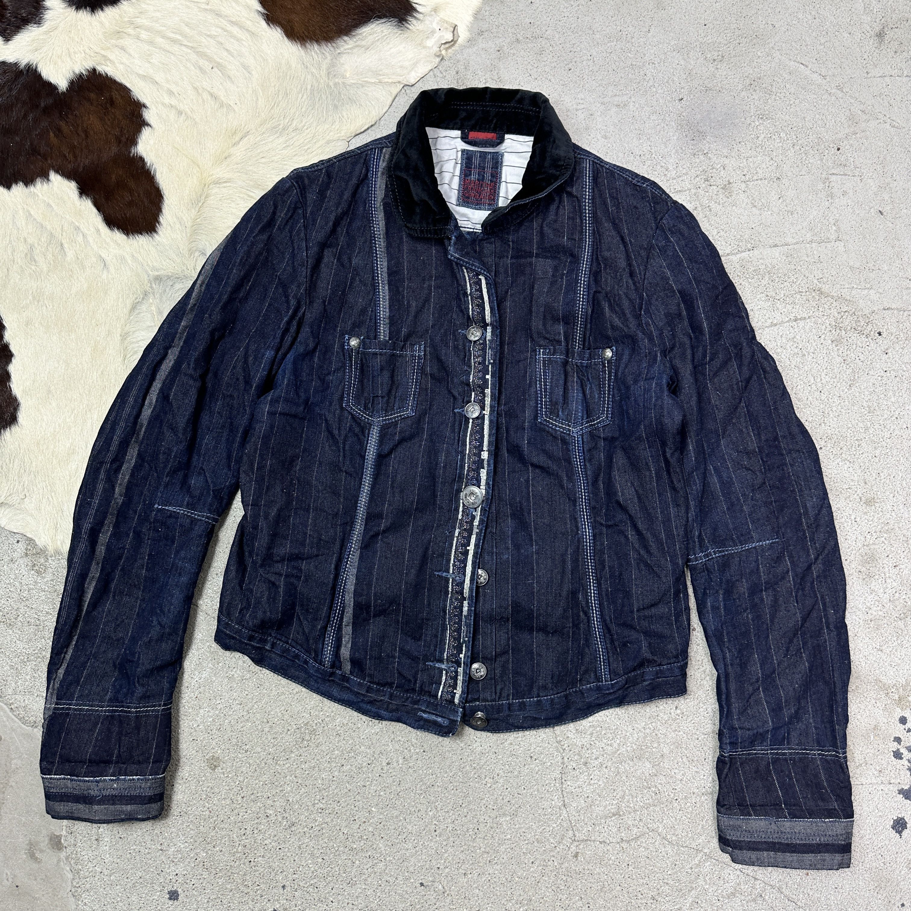Marithe + Francois Girbaud Vintage Denim Fitted Striped Marithe Francois Girbaud Jacket Size M / US 6-8 / IT 42-44 - 2 Thumbnail