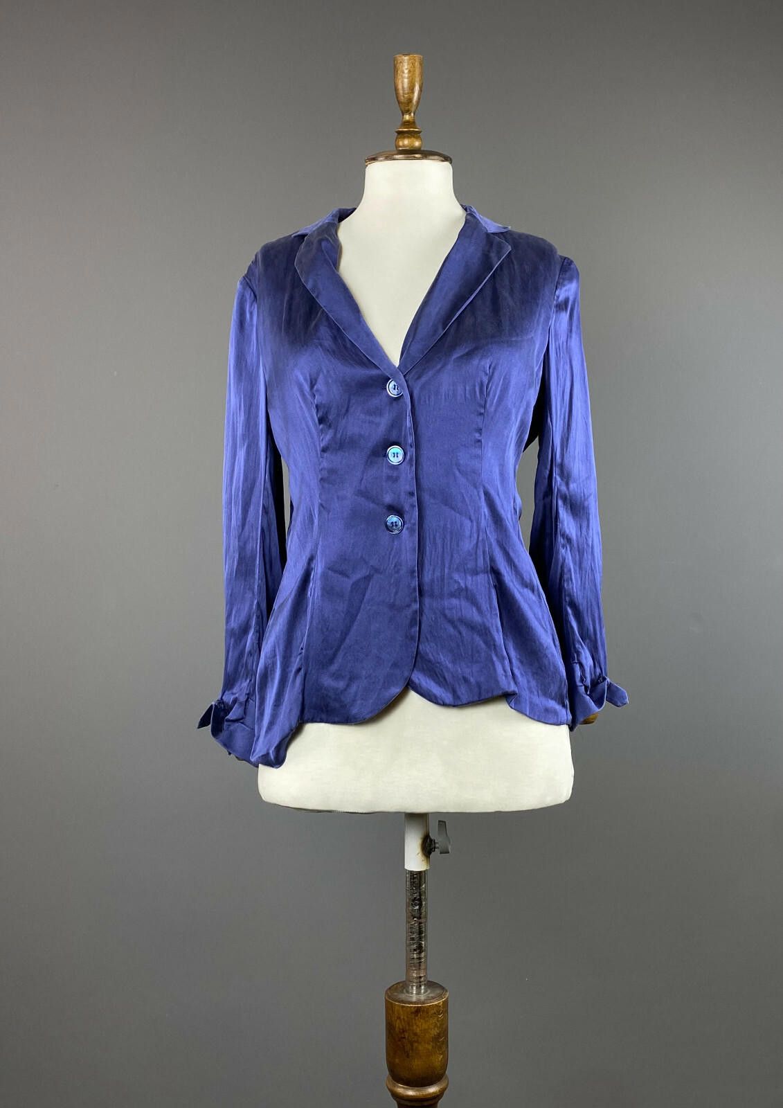 Designer Onorati Blue Silk Button Down Long Sleeve Shirt Size M Size M / US 6-8 / IT 42-44 - 1 Thumbnail