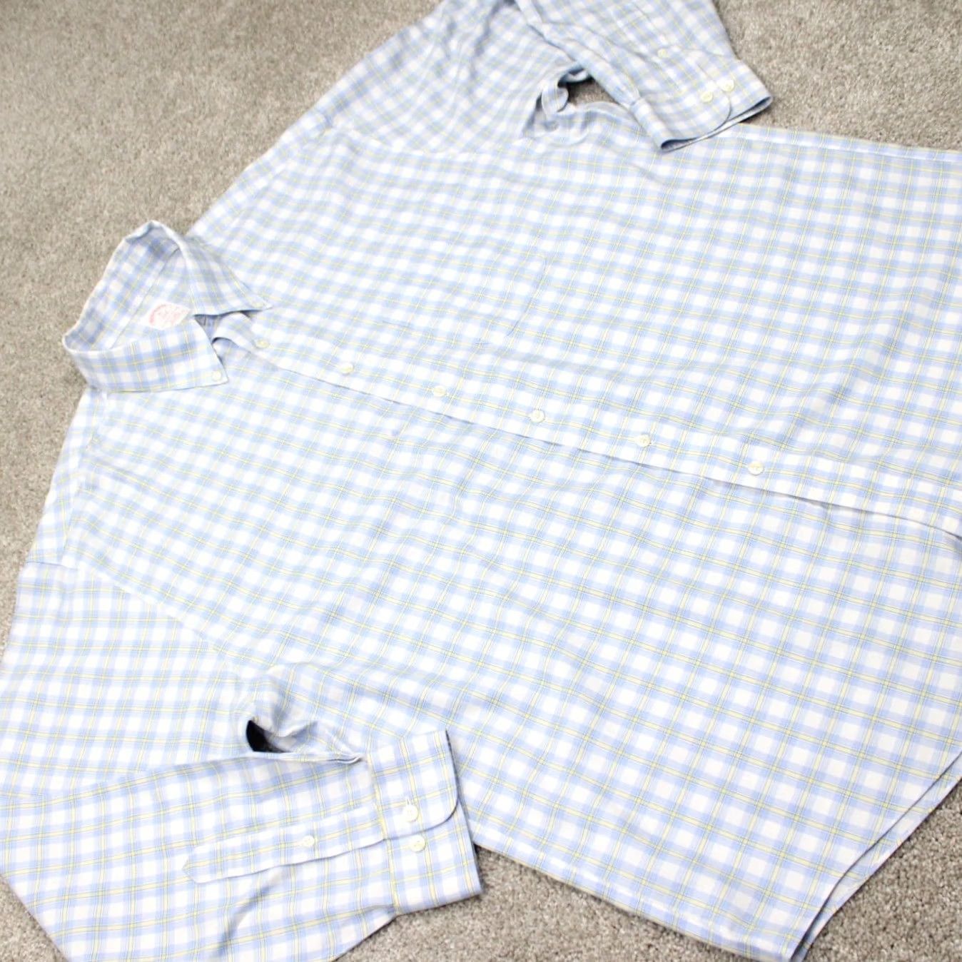 Brooks Brothers Brooks Brothers 346 Shirt Mens XL Button-Up Knit-Check Non-Iron Cotton Blue/Yellow Size US XL / EU 56 / 4 - 7 Thumbnail
