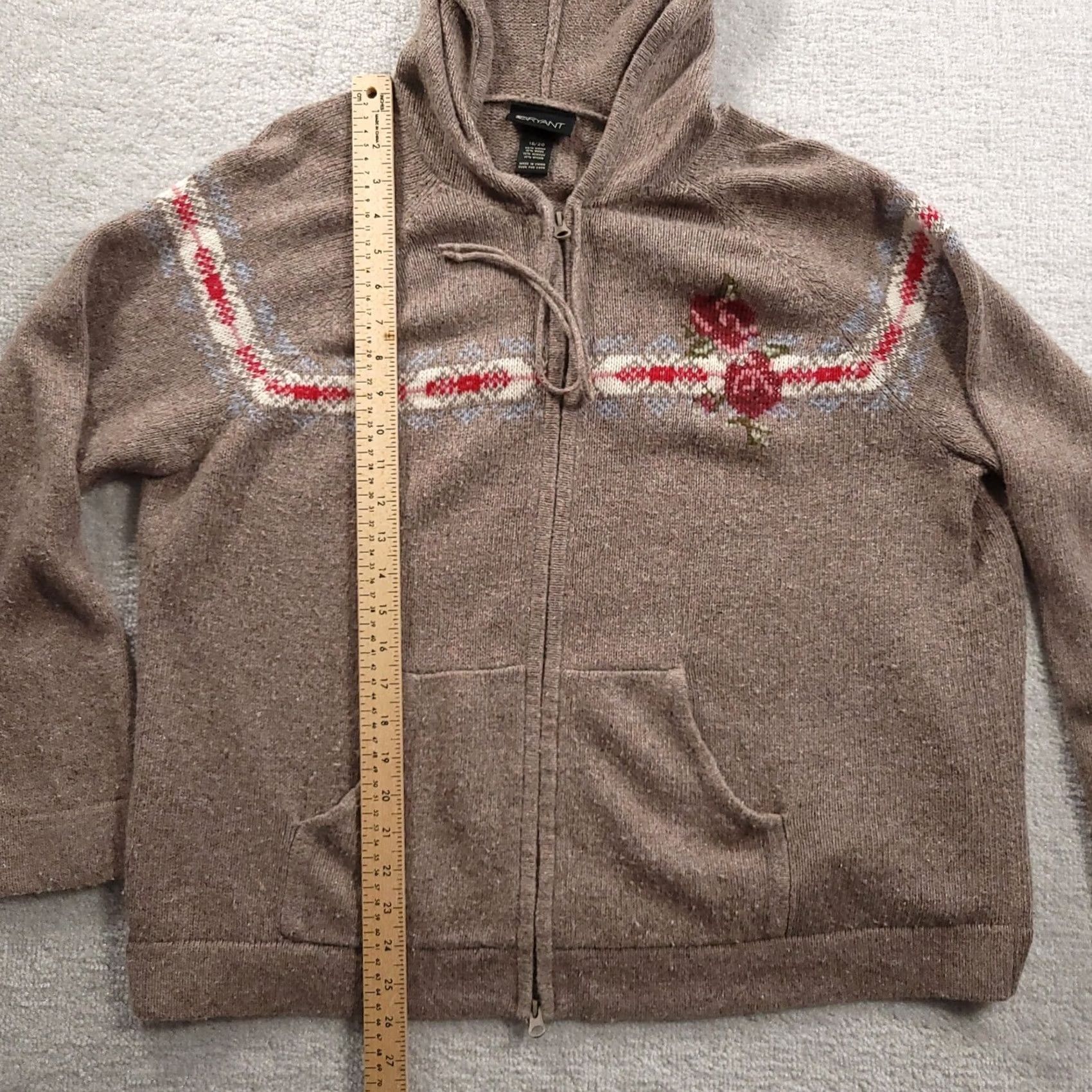 Vintage Lane Bryant Womens Zip Up Hoodie 18/20 Wool Blend Beige Roses Hoodie Plus 18/20 Womens Beige Roses Size XXL / US 16-18 / IT 52-54 - 5 Thumbnail