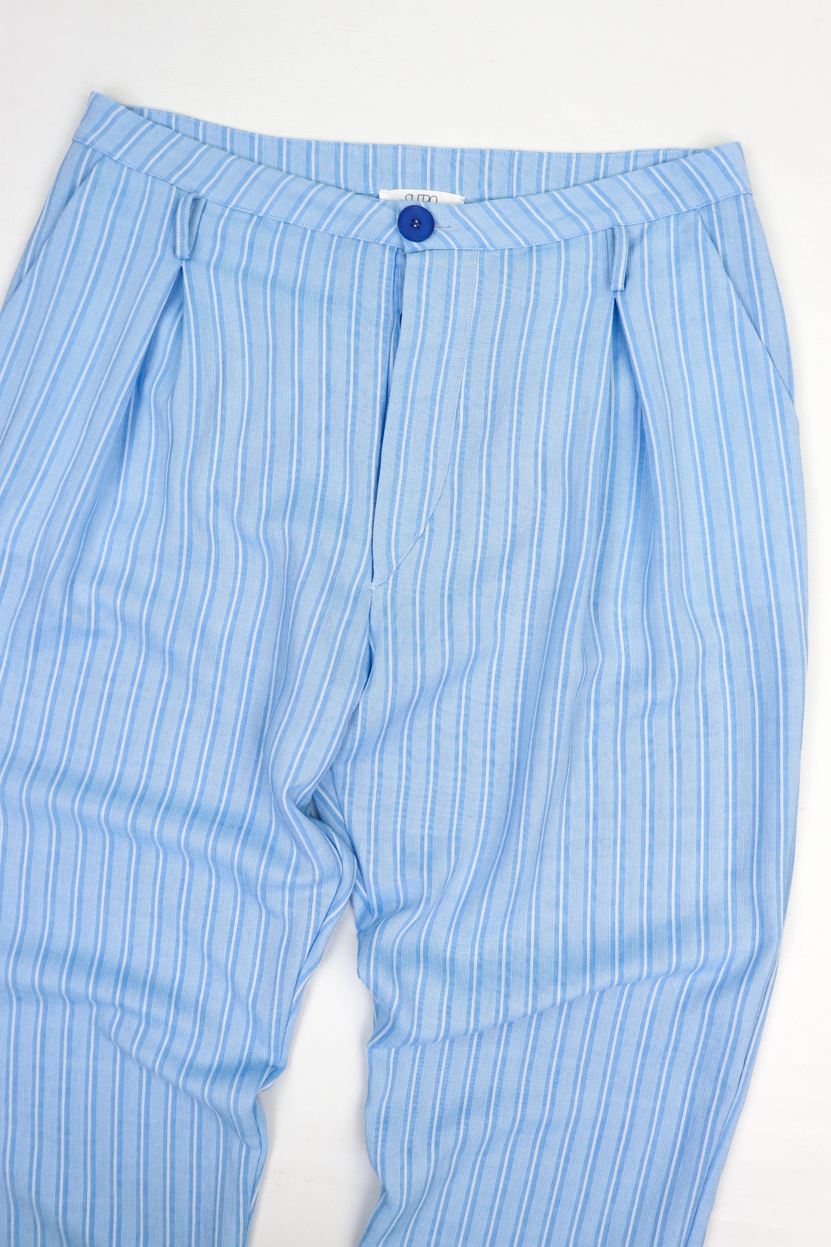 Other SHEBO Pleated Front Striped Blue Cotton/Linen Trousers Pants Size US 32 / EU 48 - 5 Thumbnail