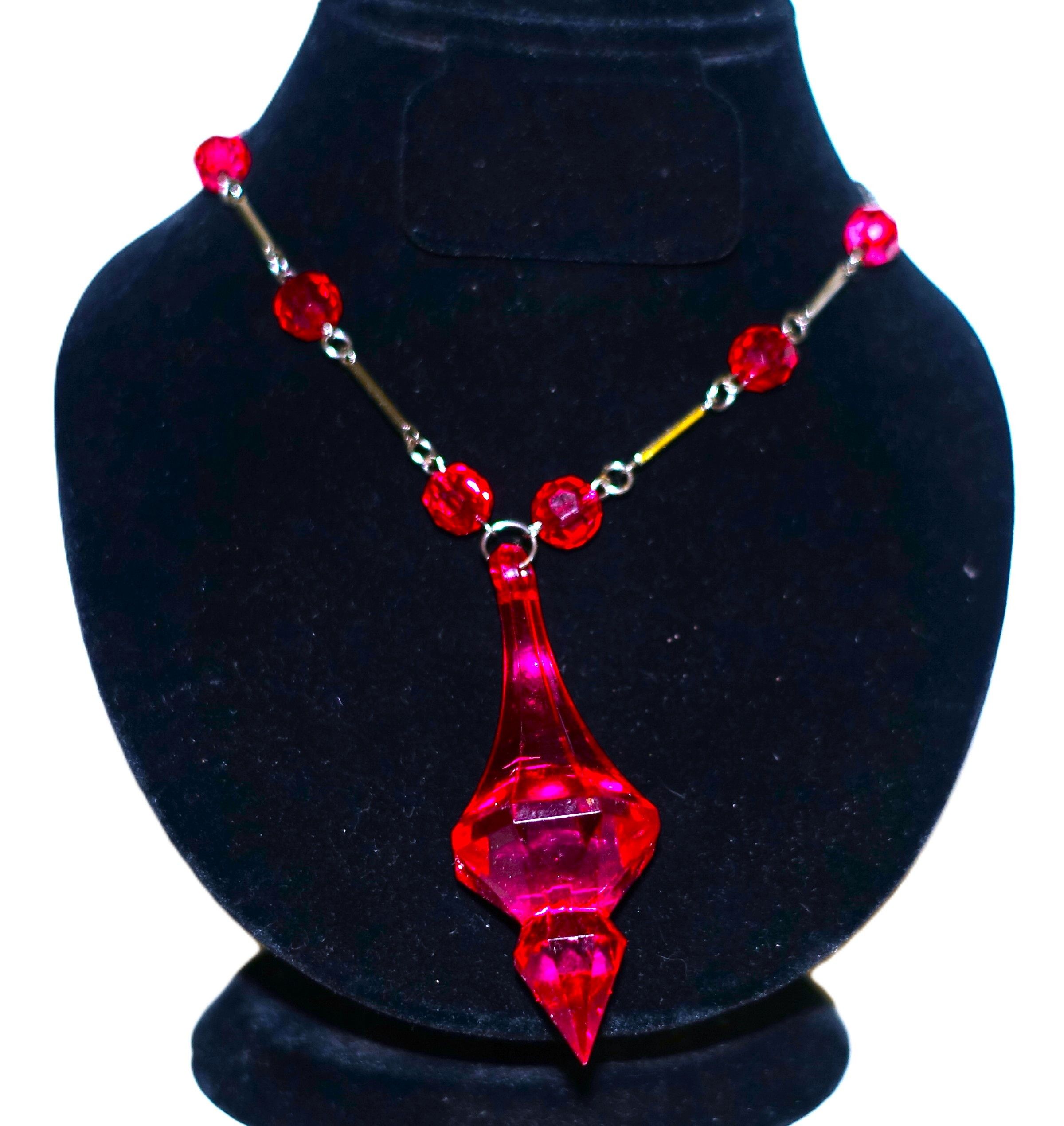 Vintage Silver Tone Fuchsia Drop Beaded Necklace Size ONE SIZE - 3 Thumbnail
