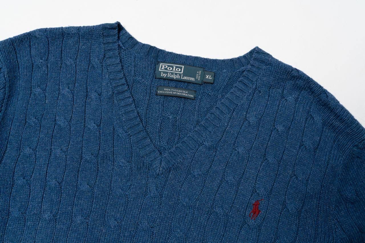Polo Ralph Lauren 🔵 POLO RALPH LAUREN Vintage Tussah Silk Cable Knit Sweater Size US XL / EU 56 / 4 - 8 Thumbnail