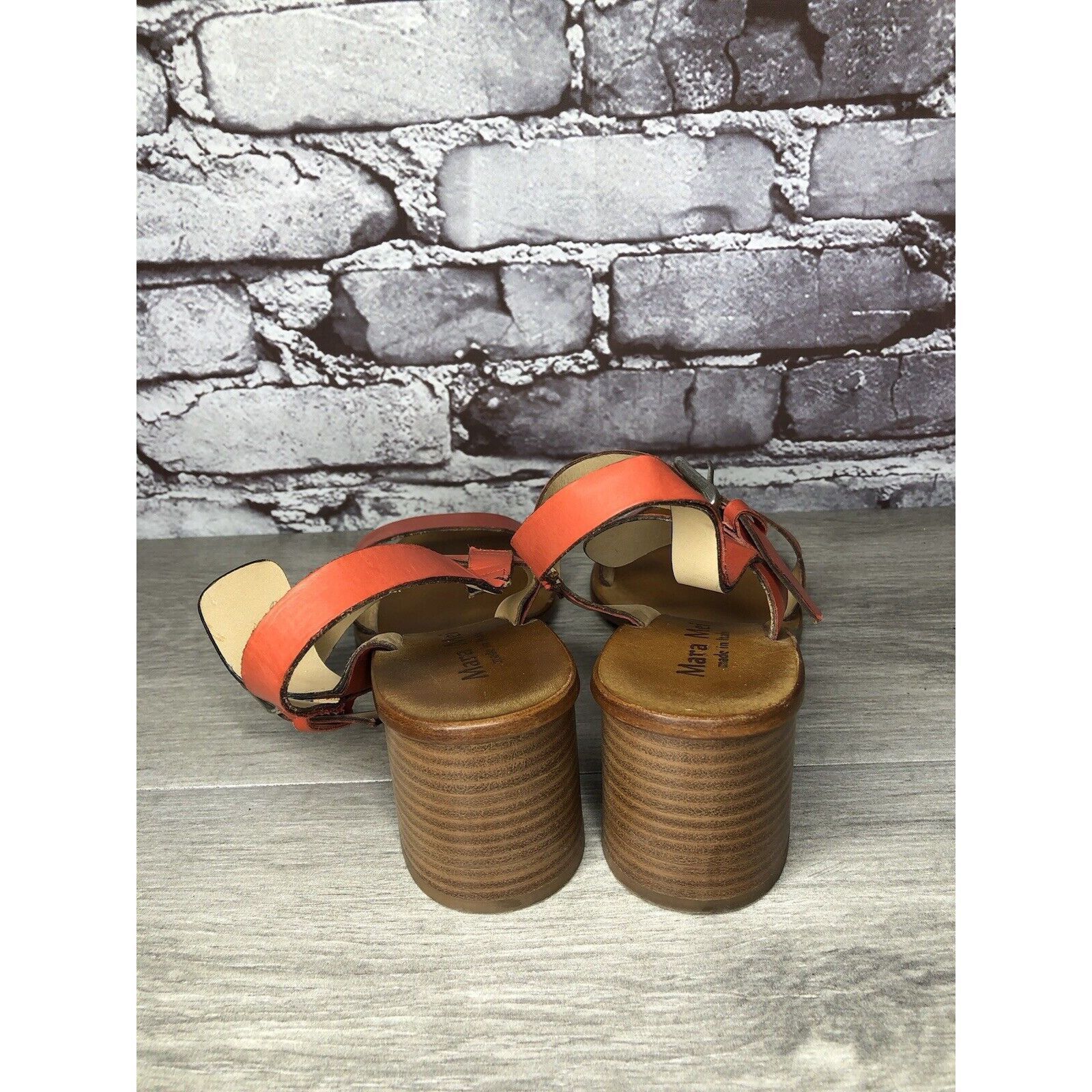 Other Mara Mei Orange Leather Ankle Strap Stacked Heeled Sandals W Size US 8 / IT 38 - 4 Thumbnail