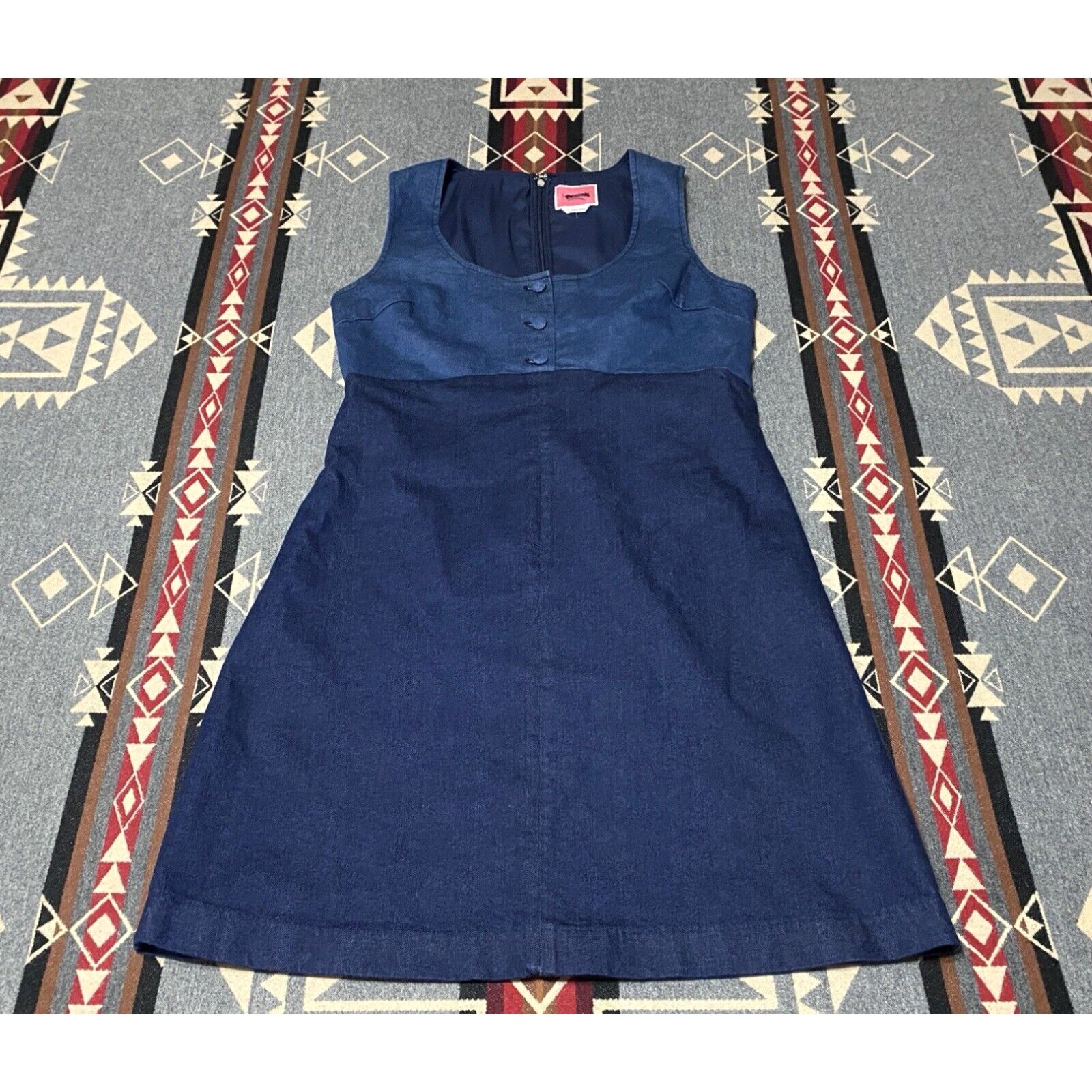 image of Vintage Kate Spade New York Women Retro Pinafore Dress Block Denim Size 12 NWOT T70 in White