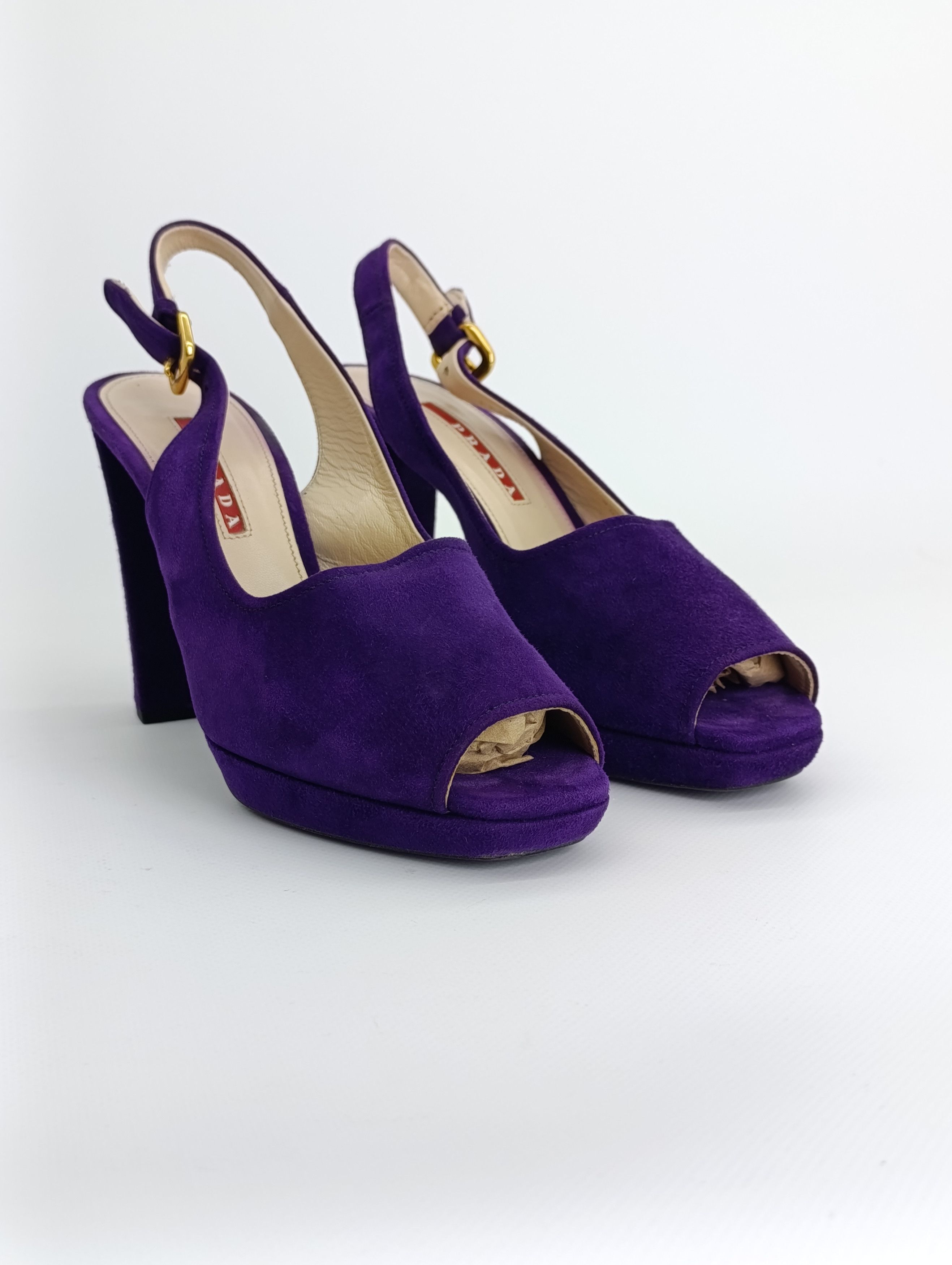 Prada PRADA BARHAT SANDALS HEELS PURPLE RED TAB Size US 7 / IT 37 - 2 Thumbnail