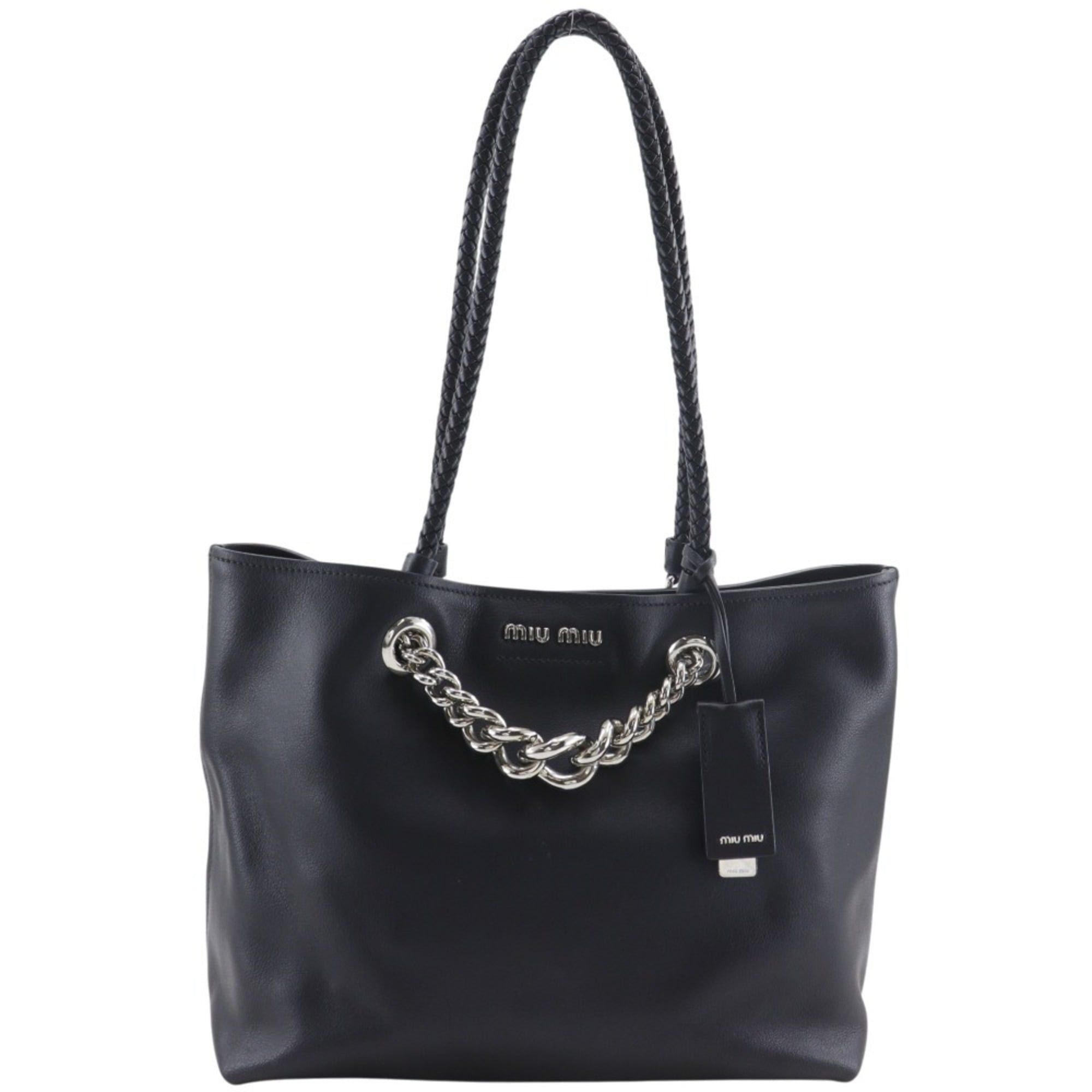 Miu Miu Miu Miu Miu Chain Tote Bag, Calfskin, Black, A4 Size, Women's Size ONE SIZE - 1 Thumbnail