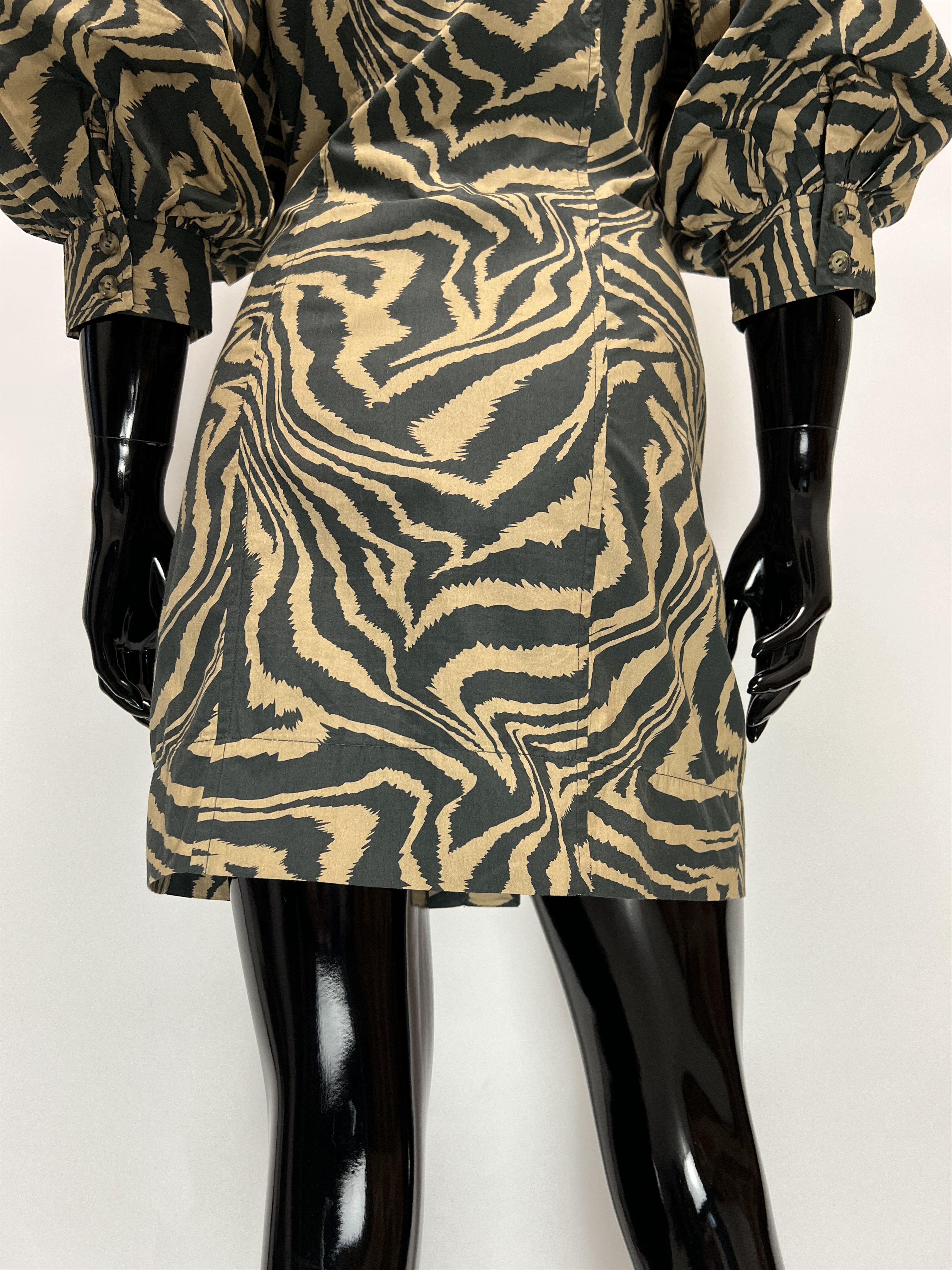Ganni Ganni Cotton Button Up Puff Sleeves Mini Dress Zebra Print Size XS / US 0-2 / IT 36-38 - 11 Thumbnail