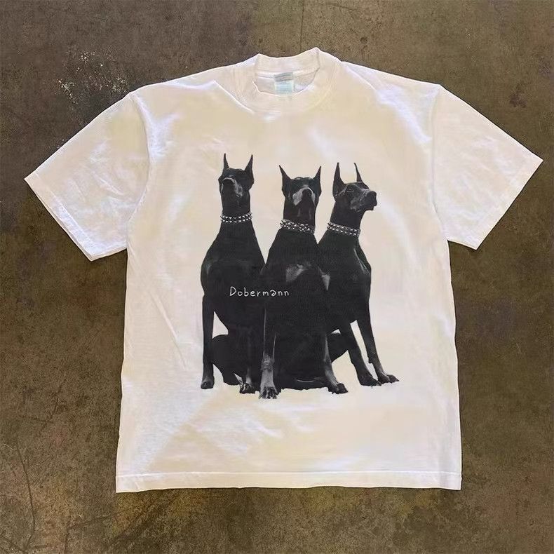 Japanese Brand × Vintage White casual retro Doberman print t-shirt Size US M / EU 48-50 / 2 - 1 Thumbnail