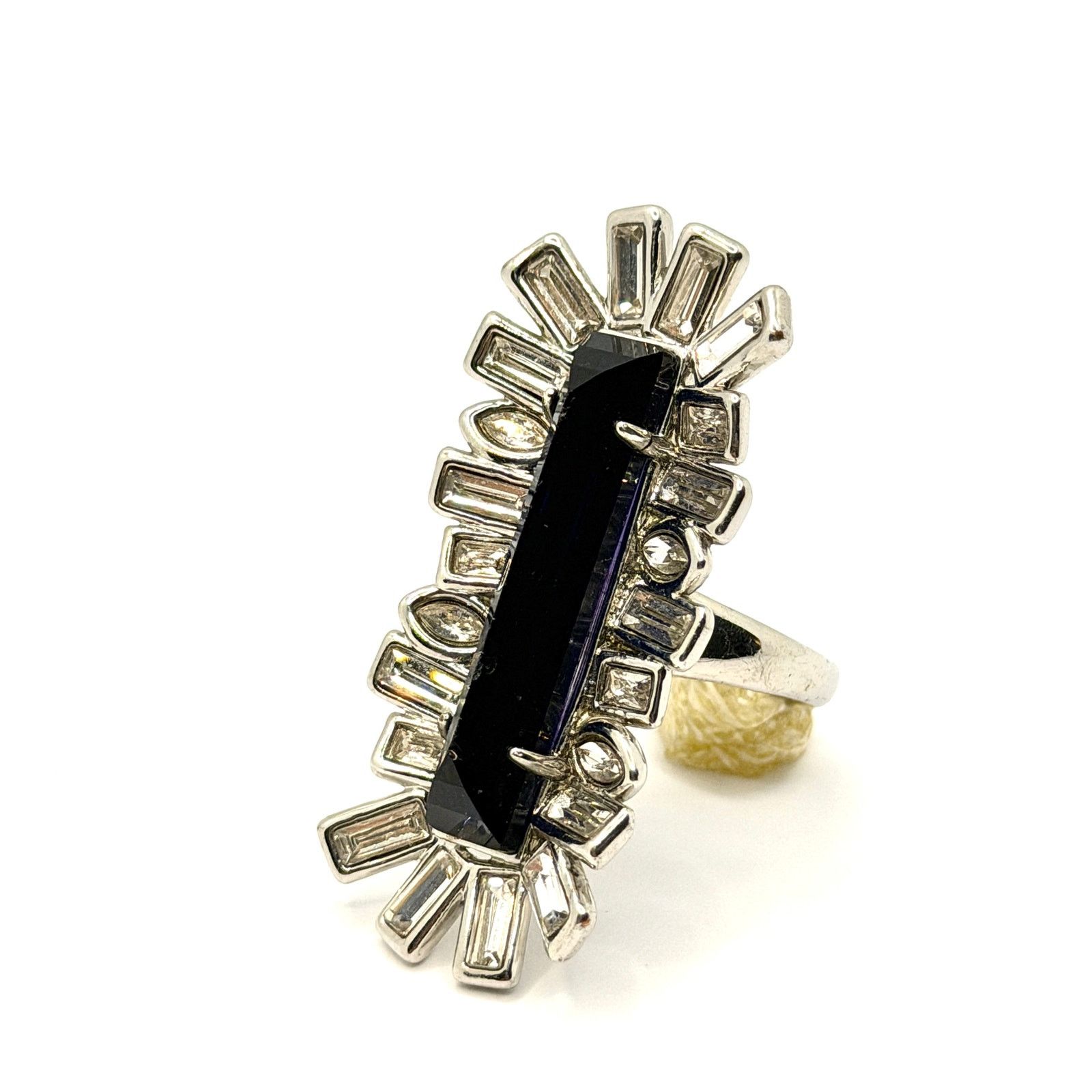Alexis Bittar Miss Havisham Crystal Matrix Silver Tone Blue Baguette Ring Size ONE SIZE - 1 Thumbnail