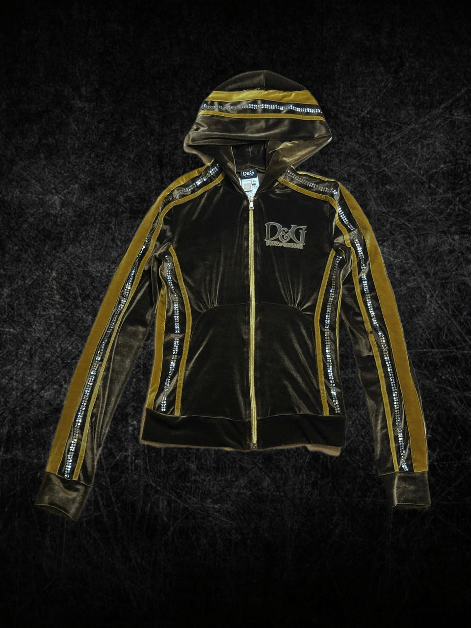 Dolce & Gabbana Brown Velour Rhinestone Logo Hoodie