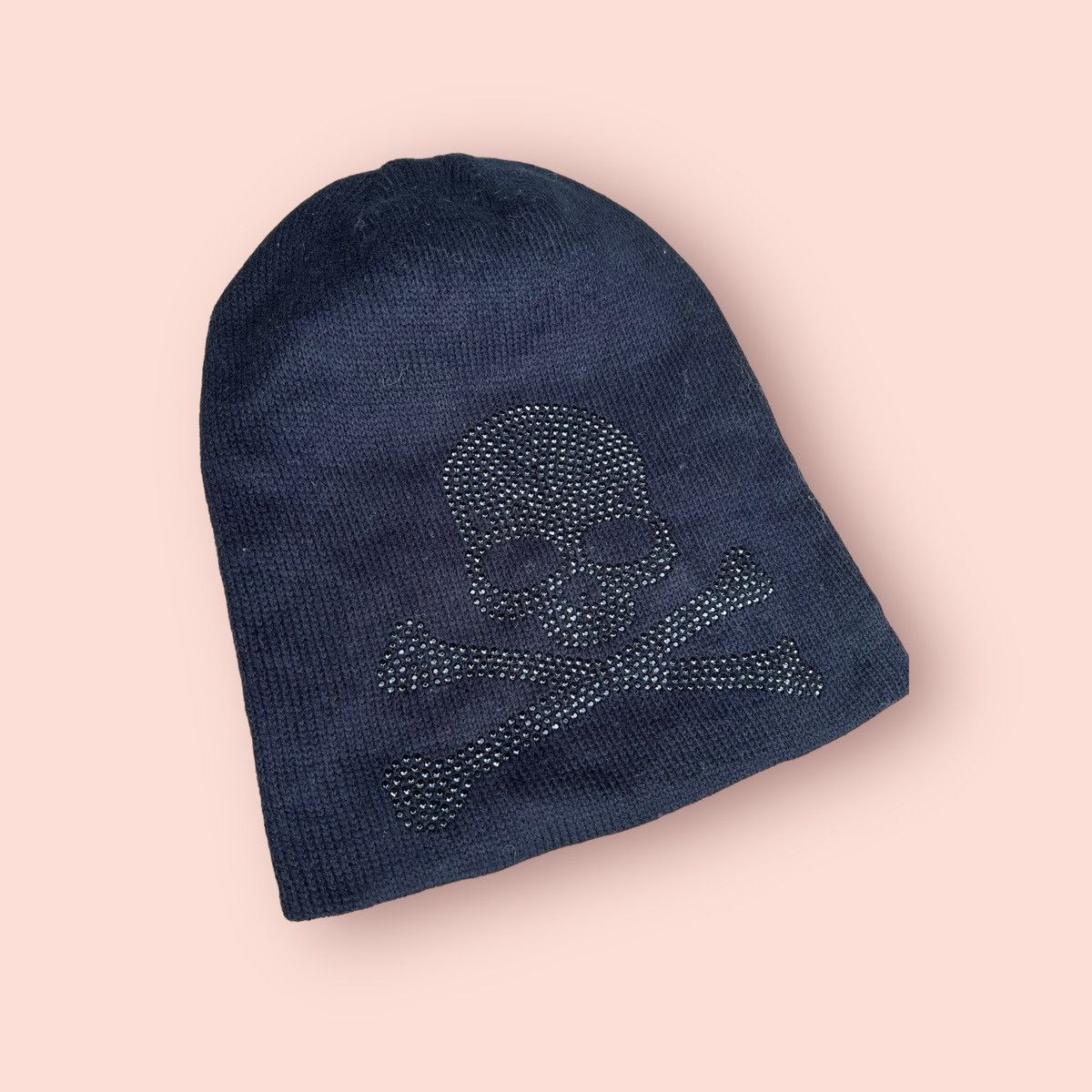 Hysteric Glamour × Japanese Brand VINTAGE BLACK SWAROVSKI SKULL BEANIE Size ONE SIZE - 2 Thumbnail