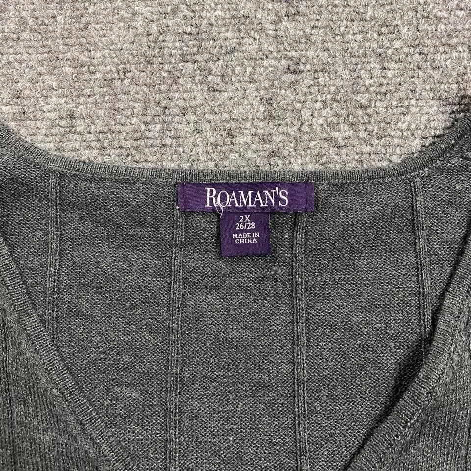 Other Roaman's Sweater Women's 2X 26/28 Gray V-Neck Pullover Size ONE SIZE - 3 Thumbnail