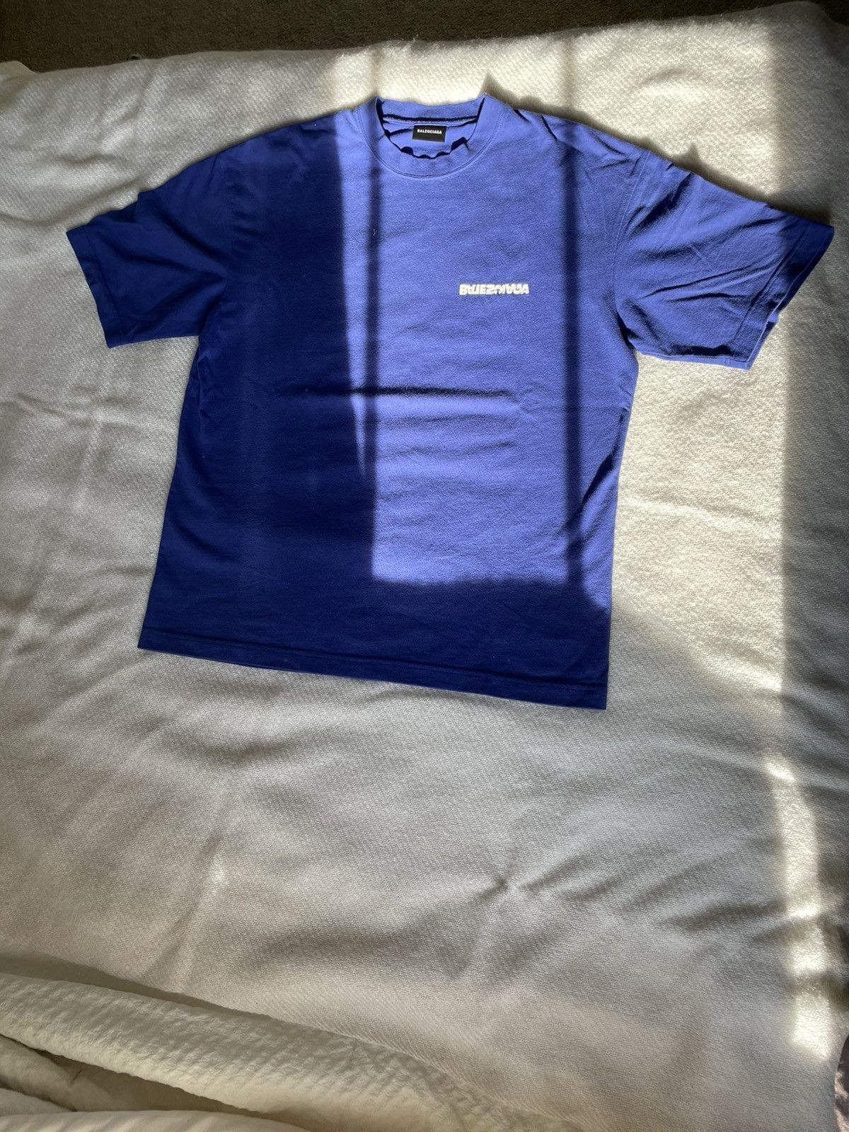 image of Balenciaga Men's Reverse Back Logo T-Shirt in Indigo (Size XS)