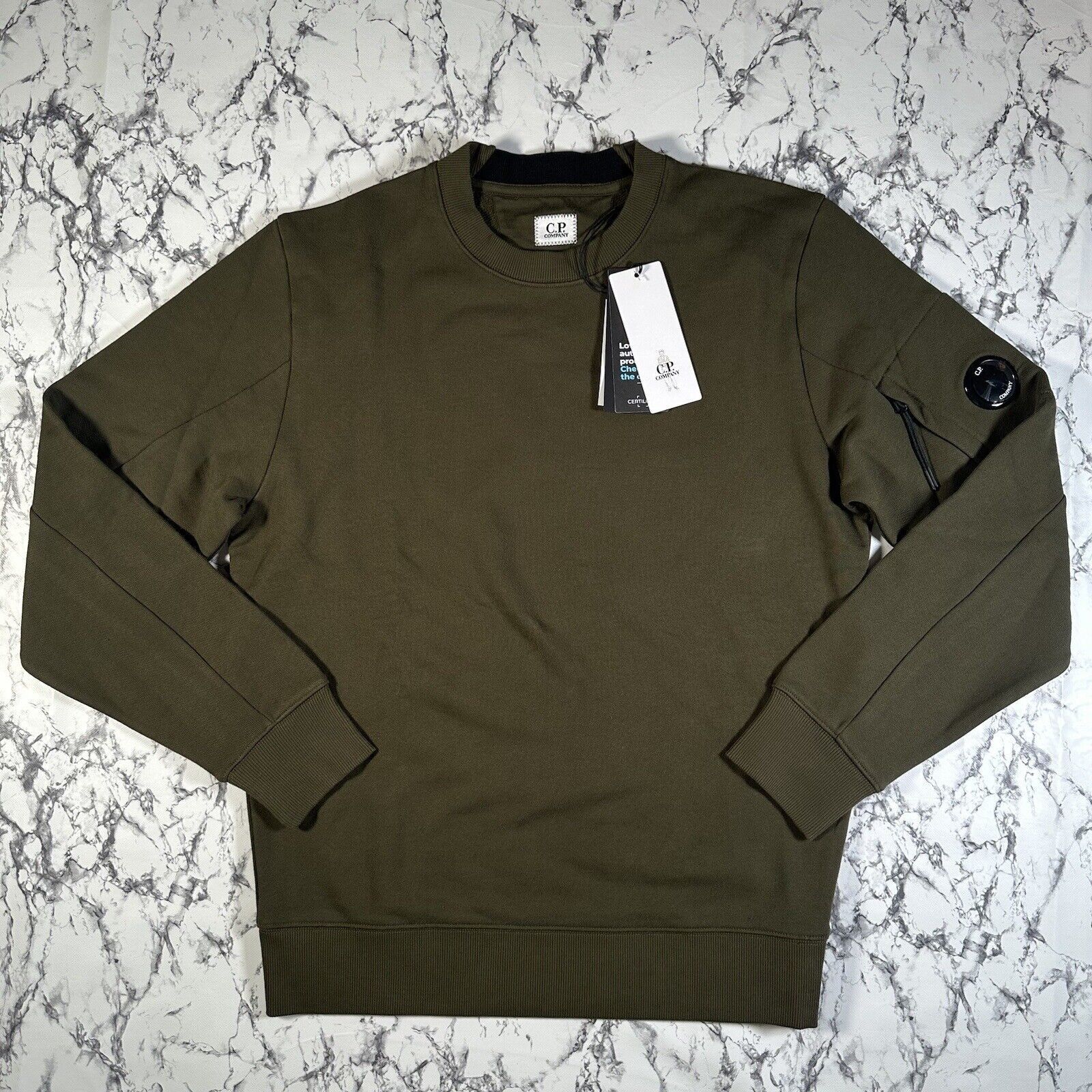 image of C P Company Ivy Green Diagonal Raised Sweatshirt Lens Logo, Men's (Size Medium)