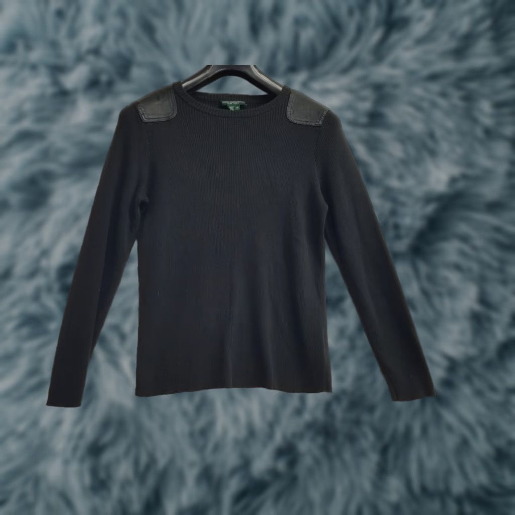 Ralph Lauren Lauren Ralph Lauren Sweater Crew Neck Black Leather Shoulder Patches Womens M Size M / US 6-8 / IT 42-44 - 1 Thumbnail